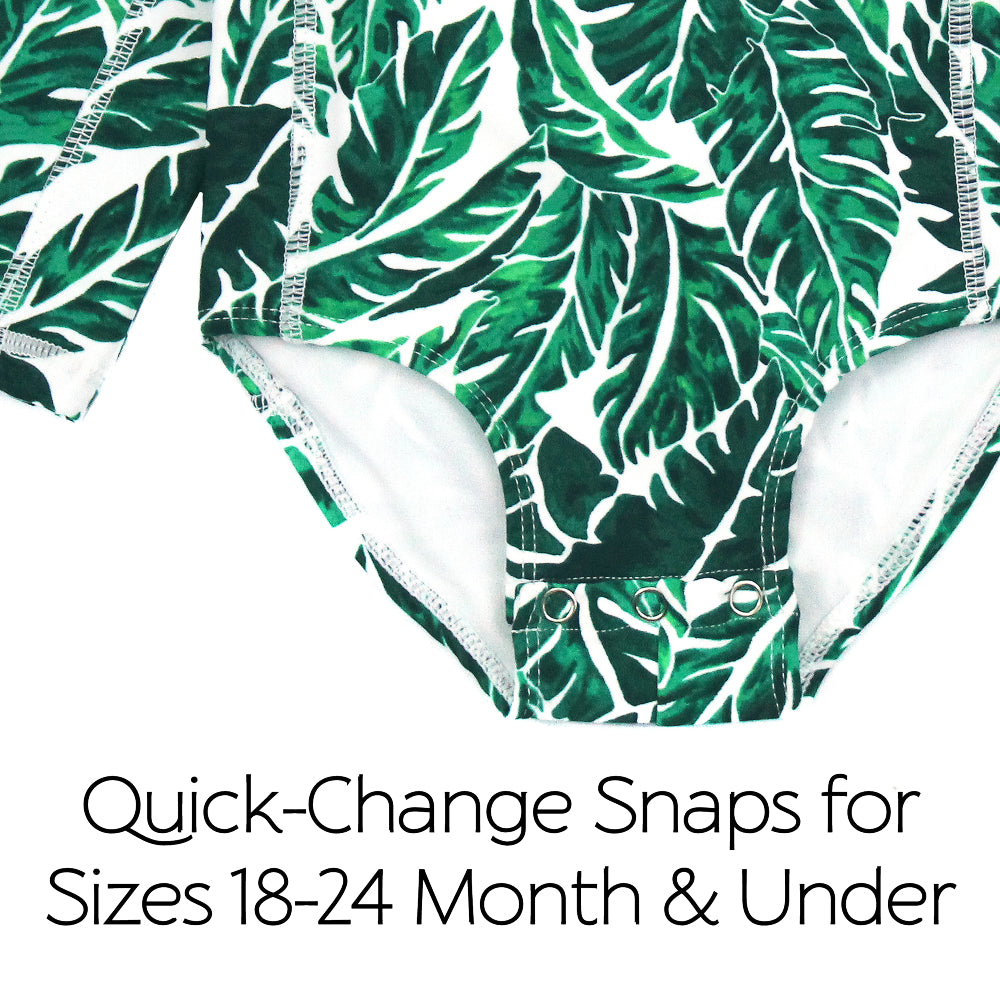 Girls Long Sleeve Surf Suit (One Piece Bodysuit) | "Palm Leaf"-SwimZip UPF 50+ Sun Protective Swimwear & UV Zipper Rash Guards-pos7