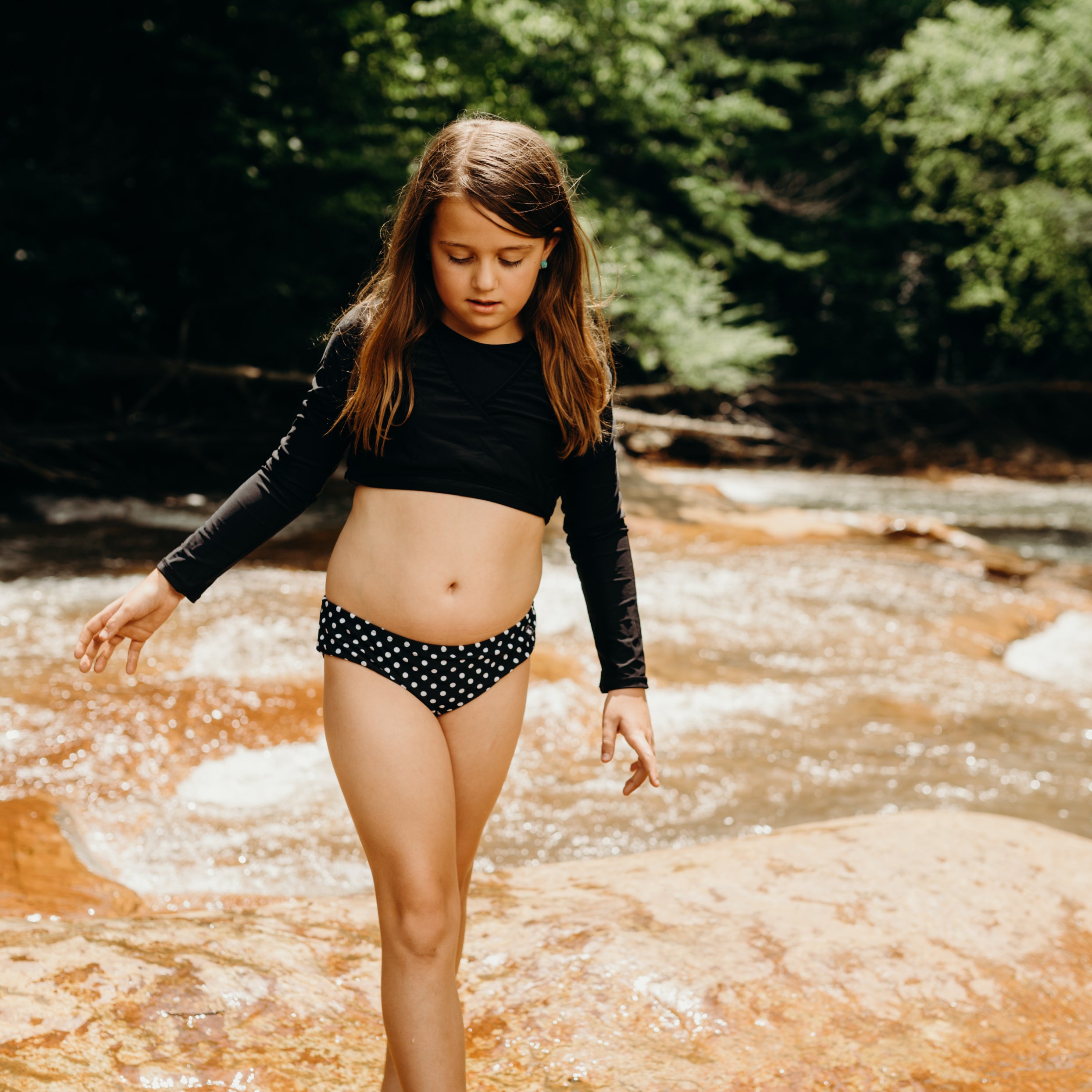 Girls Long Sleeve Swim Wrap Top - "Black”-SwimZip UPF 50+ Sun Protective Swimwear & UV Zipper Rash Guards-pos4
