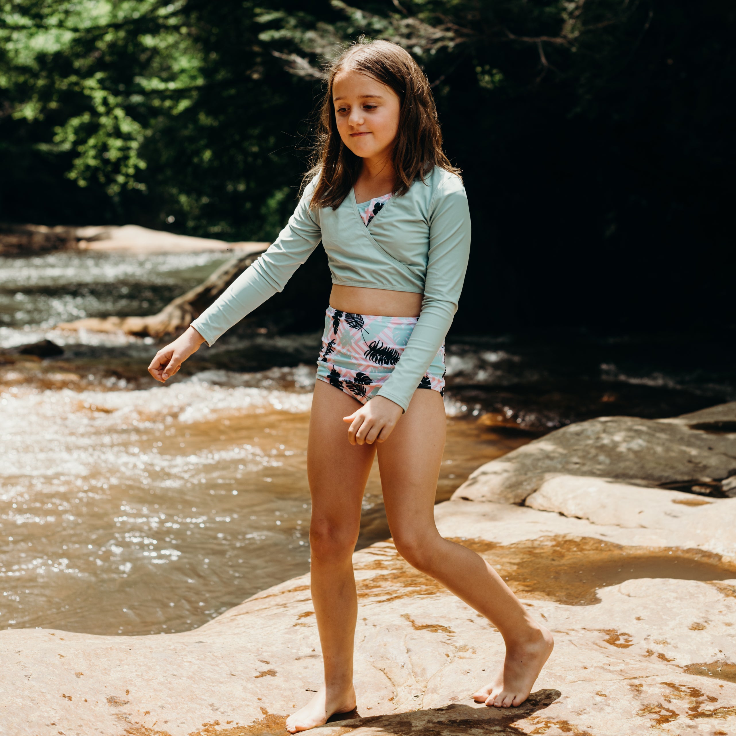 Girls Long Sleeve Swim Wrap Top - "Black”-SwimZip UPF 50+ Sun Protective Swimwear & UV Zipper Rash Guards-pos5