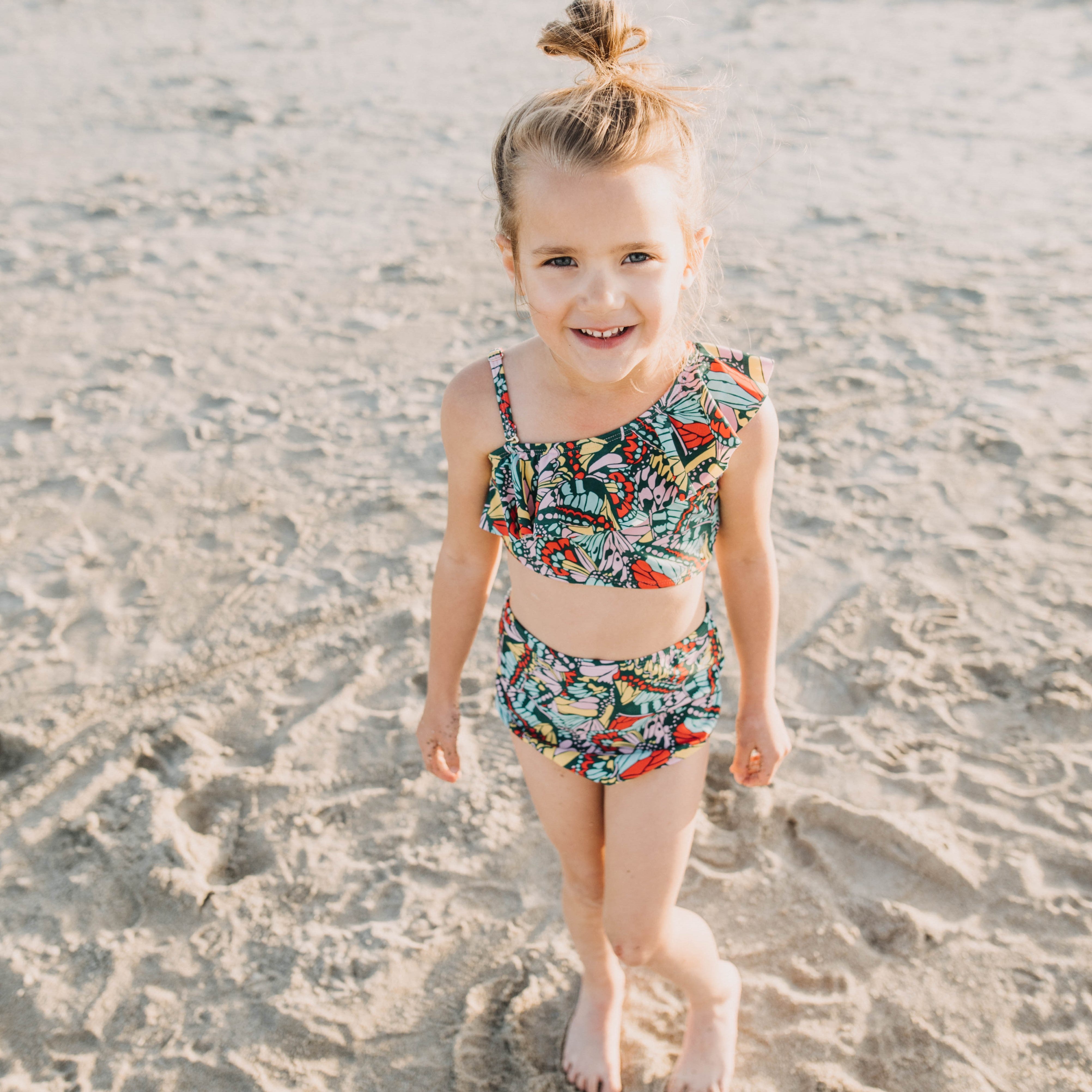 Girls Bikini One-Shoulder + High Waist Bottom Swimsuit Set (2 Piece) - "Butterfly Love"-SwimZip UPF 50+ Sun Protective Swimwear & UV Zipper Rash Guards-pos7