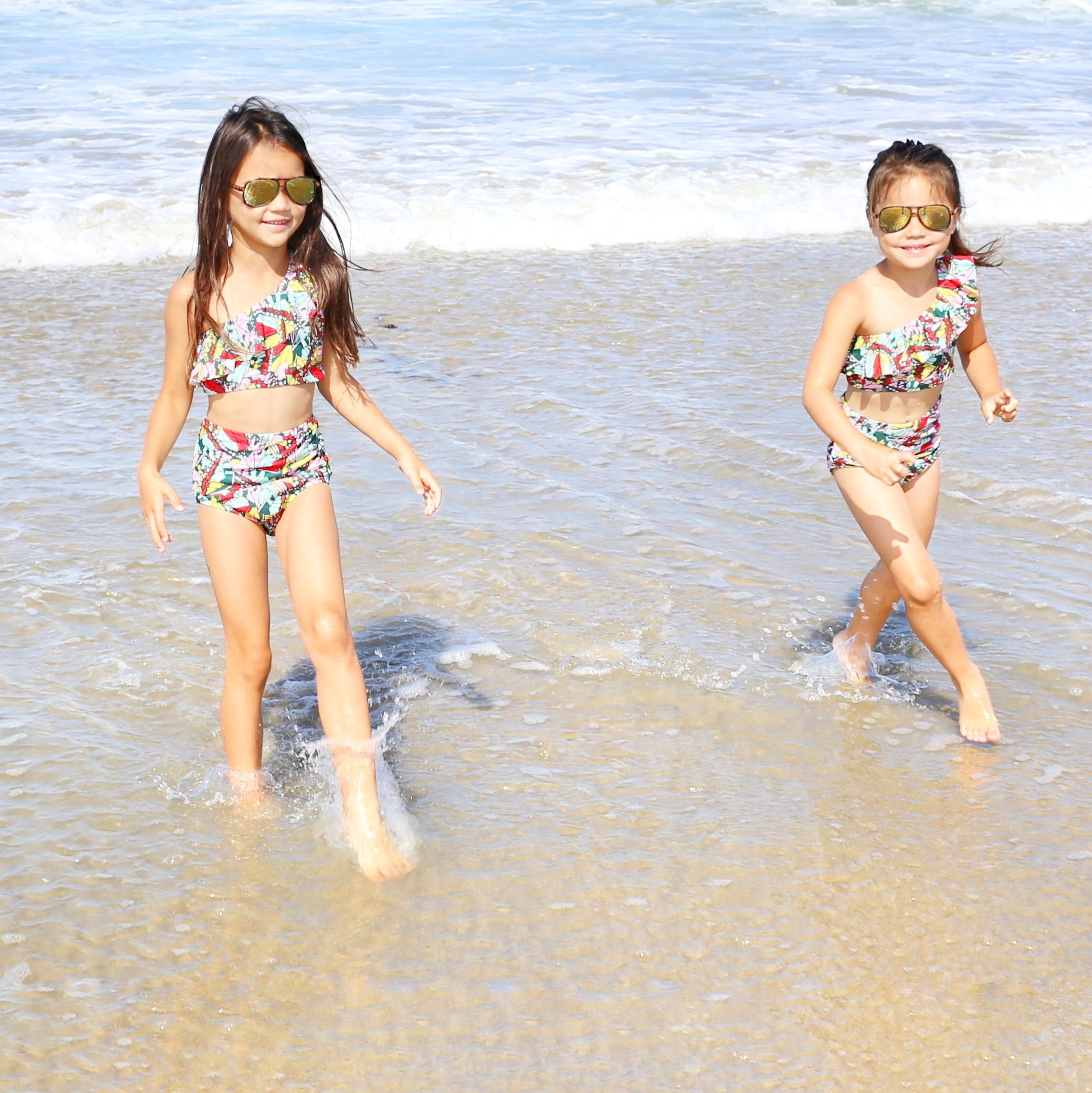 Girls Bikini One-Shoulder + High Waist Bottom Swimsuit Set (2 Piece) - "Butterfly Love"-SwimZip UPF 50+ Sun Protective Swimwear & UV Zipper Rash Guards-pos8