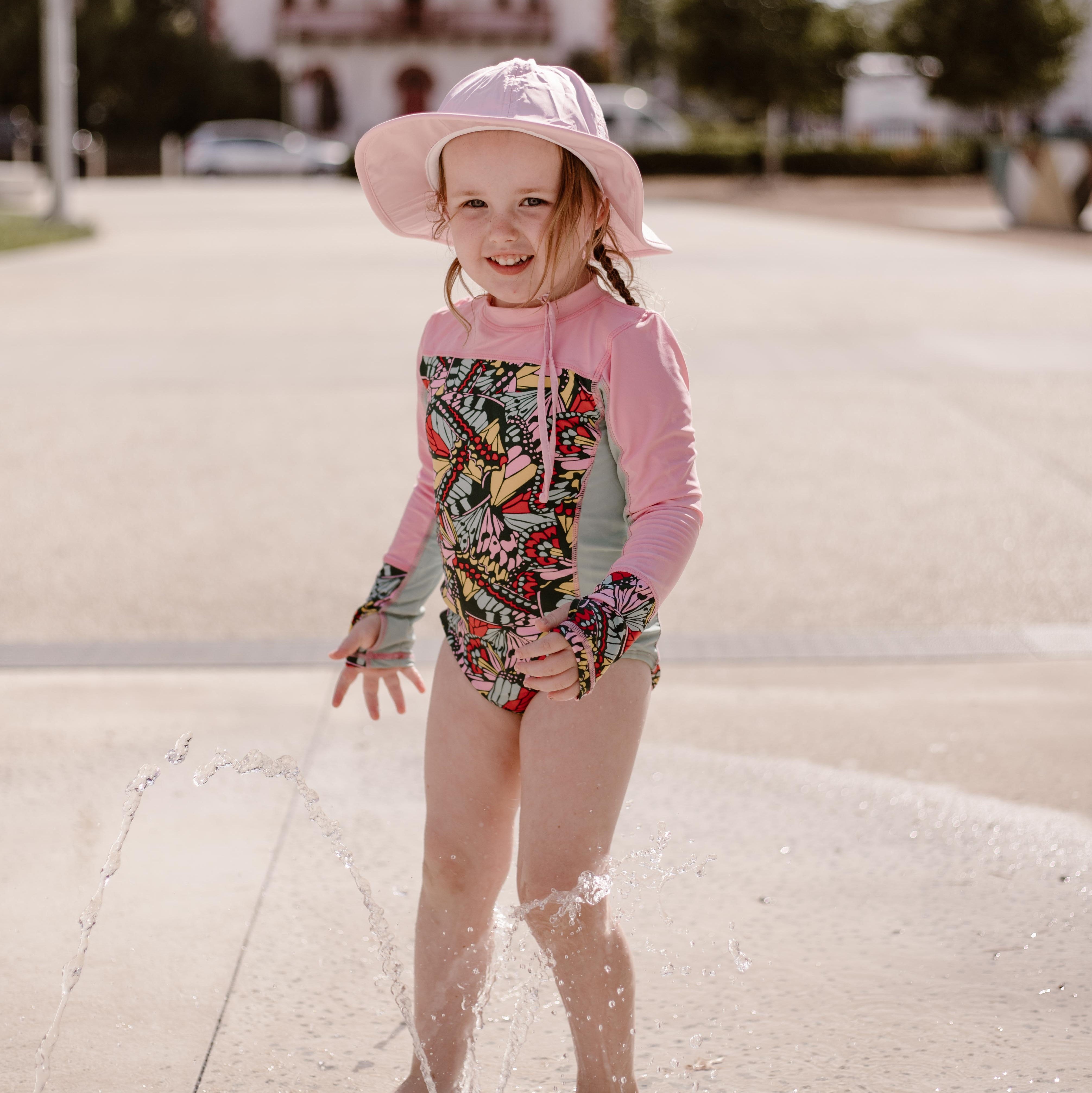 Girls Long Sleeve Surf Suit (One Piece Bodysuit) | "Butterfly Love"-SwimZip UPF 50+ Sun Protective Swimwear & UV Zipper Rash Guards-pos5
