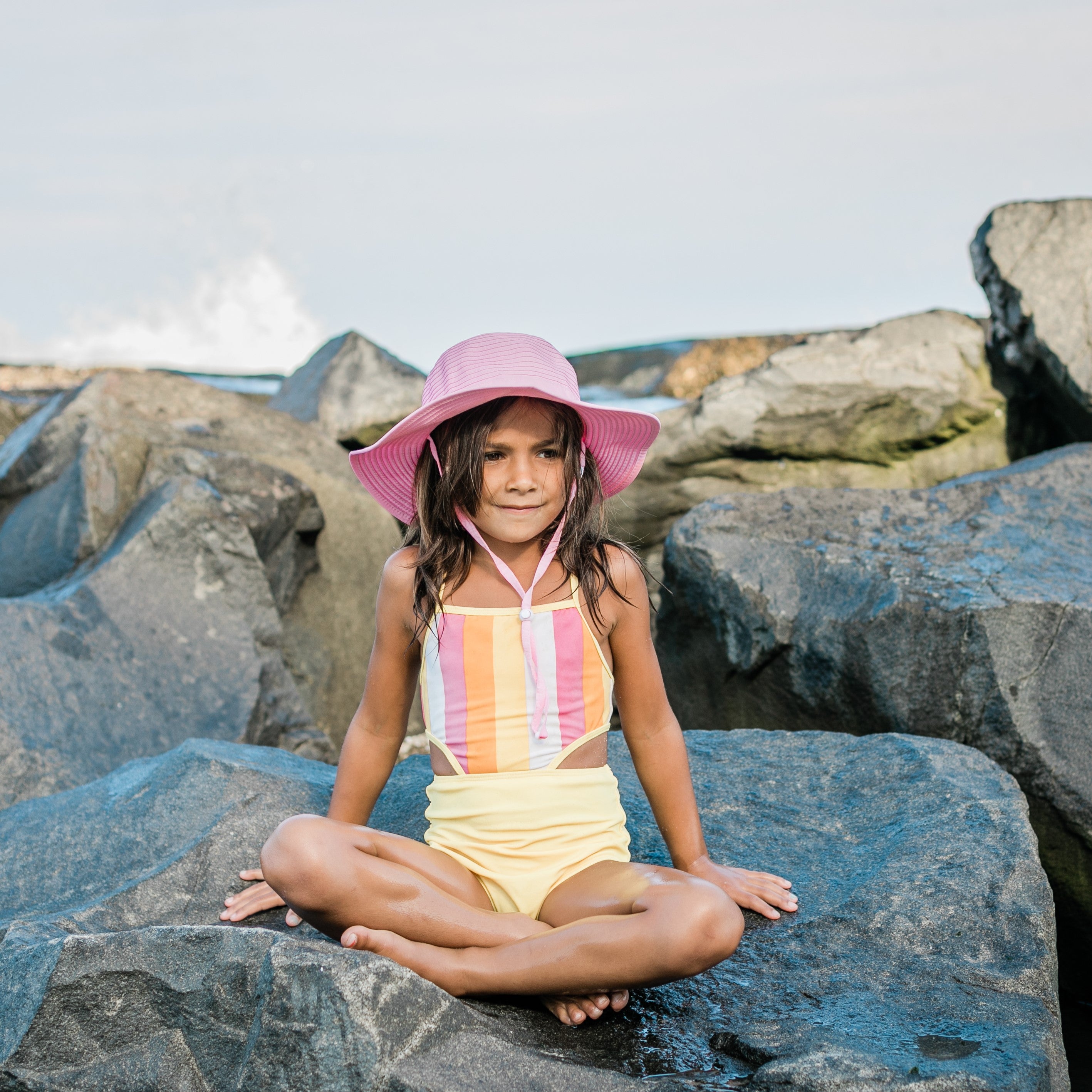 Girls Wide Brim Sun Hat - Pink-SwimZip UPF 50+ Sun Protective Swimwear & UV Zipper Rash Guards-pos9