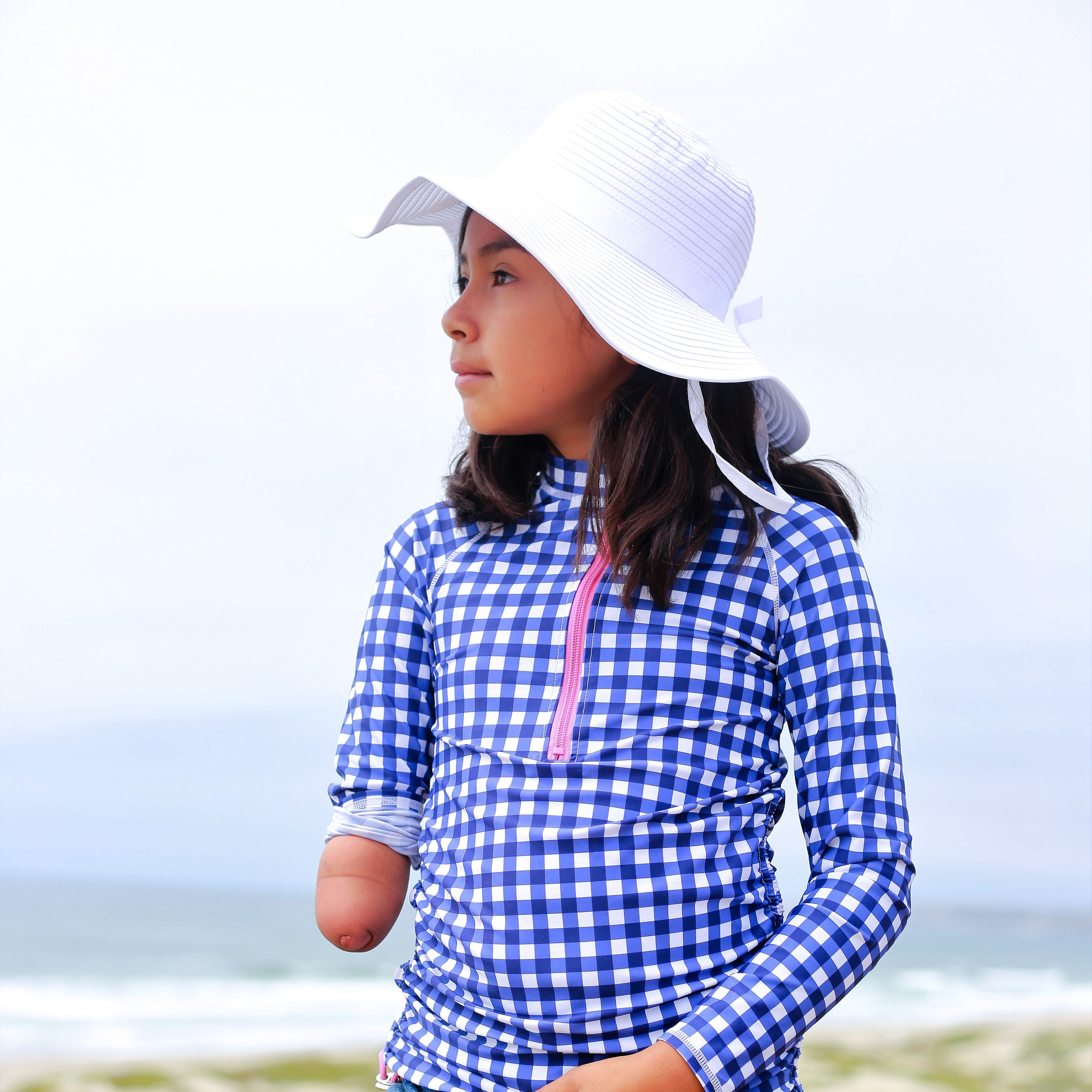 Girls Wide Brim Sun Hat - White-SwimZip UPF 50+ Sun Protective Swimwear & UV Zipper Rash Guards-pos11