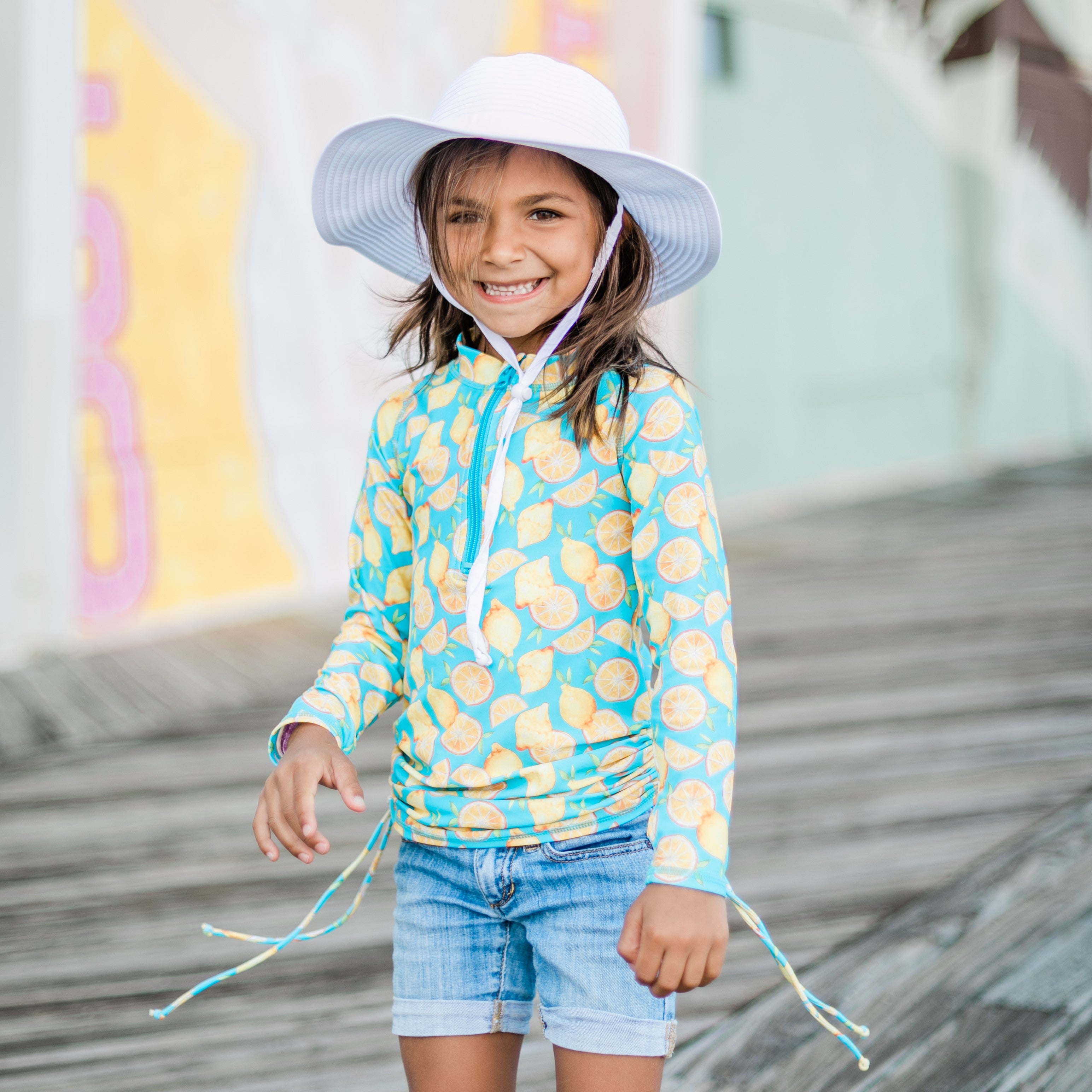 Girls Wide Brim Sun Hat - White-SwimZip UPF 50+ Sun Protective Swimwear & UV Zipper Rash Guards-pos9
