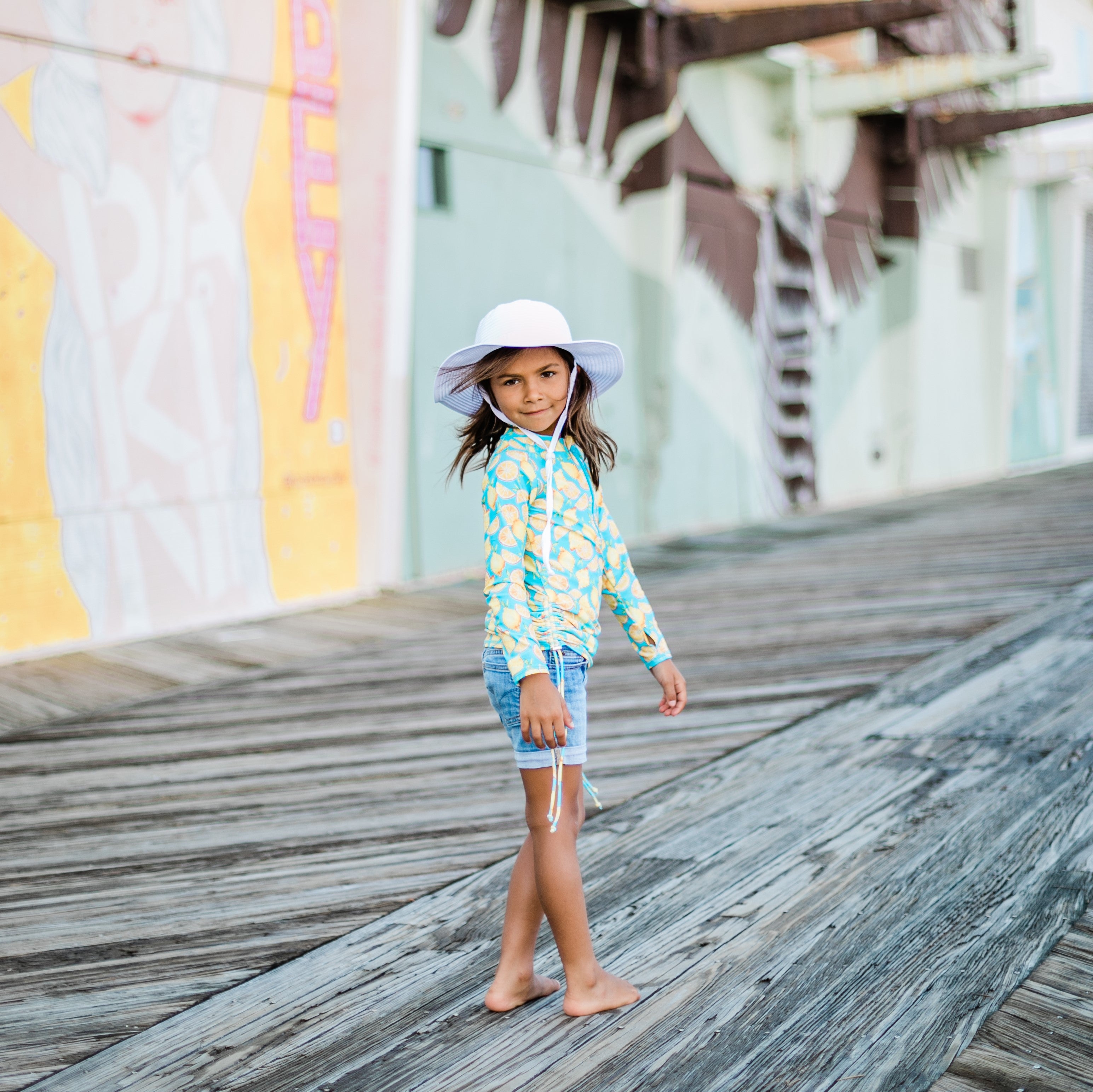 Girls Wide Brim Sun Hat - White-SwimZip UPF 50+ Sun Protective Swimwear & UV Zipper Rash Guards-pos8
