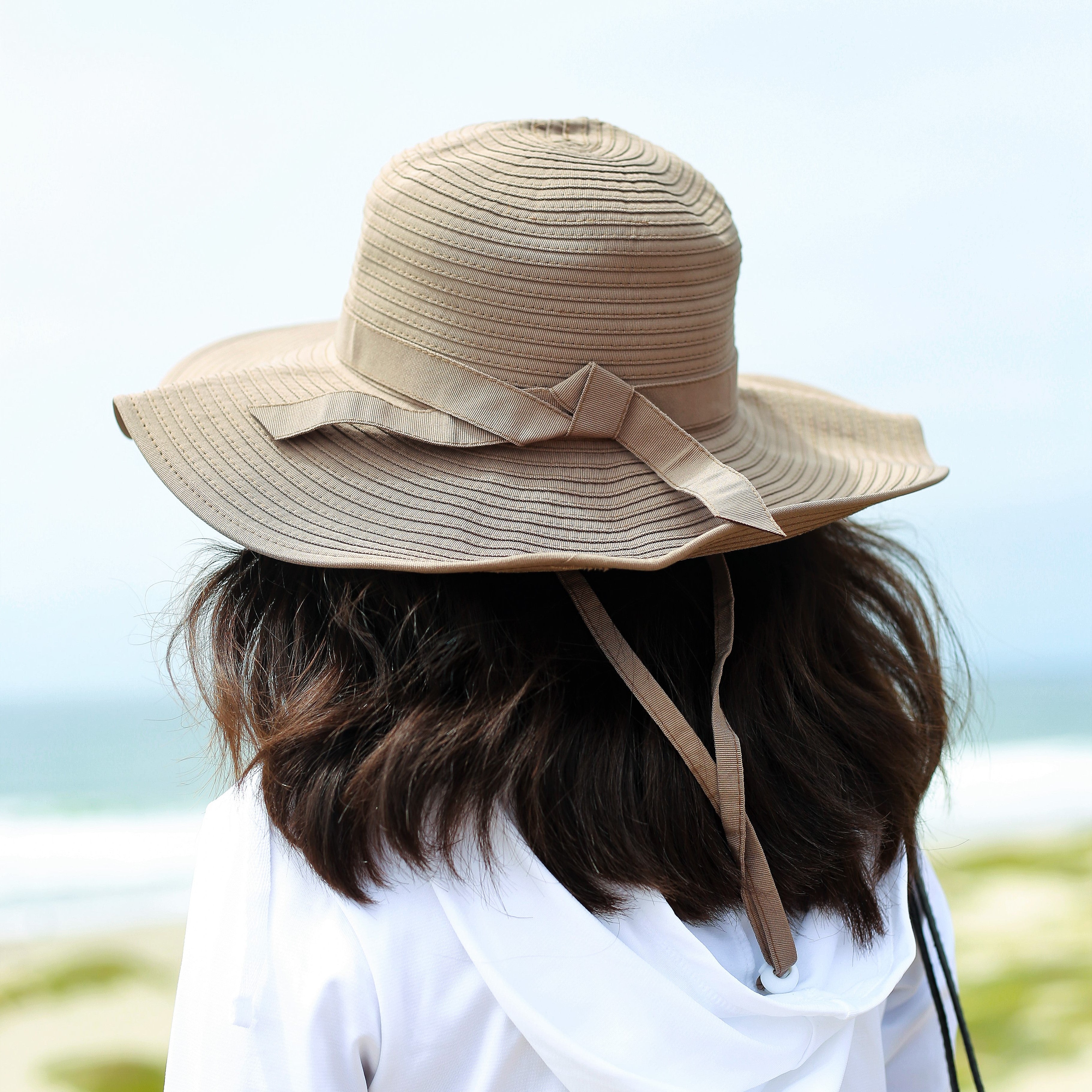 Girls Wide Brim Sun Hat - Brown-SwimZip UPF 50+ Sun Protective Swimwear & UV Zipper Rash Guards-pos16