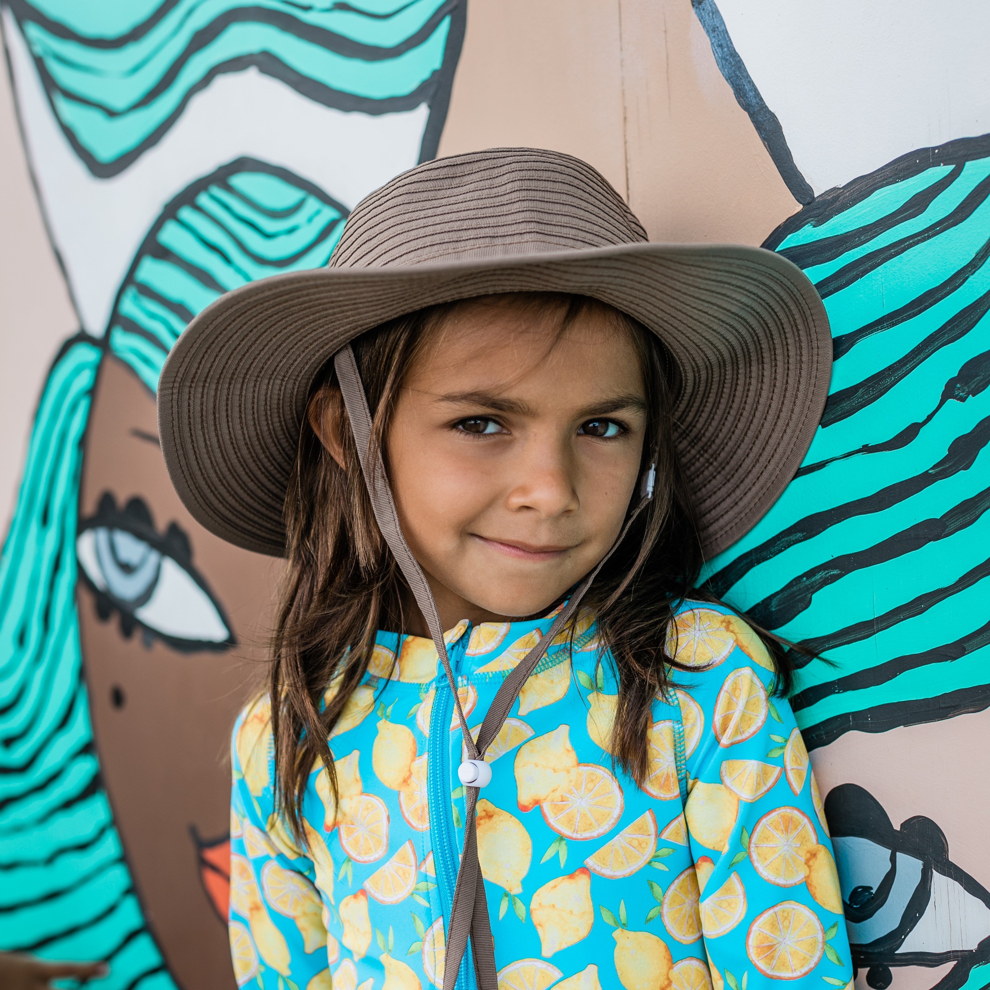 Girls Wide Brim Sun Hat - Brown-SwimZip UPF 50+ Sun Protective Swimwear & UV Zipper Rash Guards-pos10