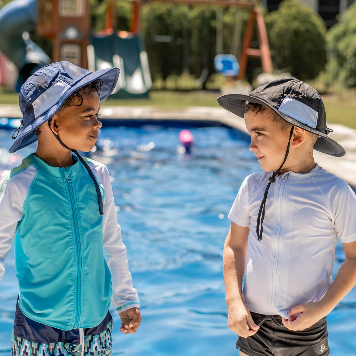 Kids Wide Brim Sun Hat "Fun Sun Day Play Hat" - Navy-SwimZip UPF 50+ Sun Protective Swimwear & UV Zipper Rash Guards-pos11