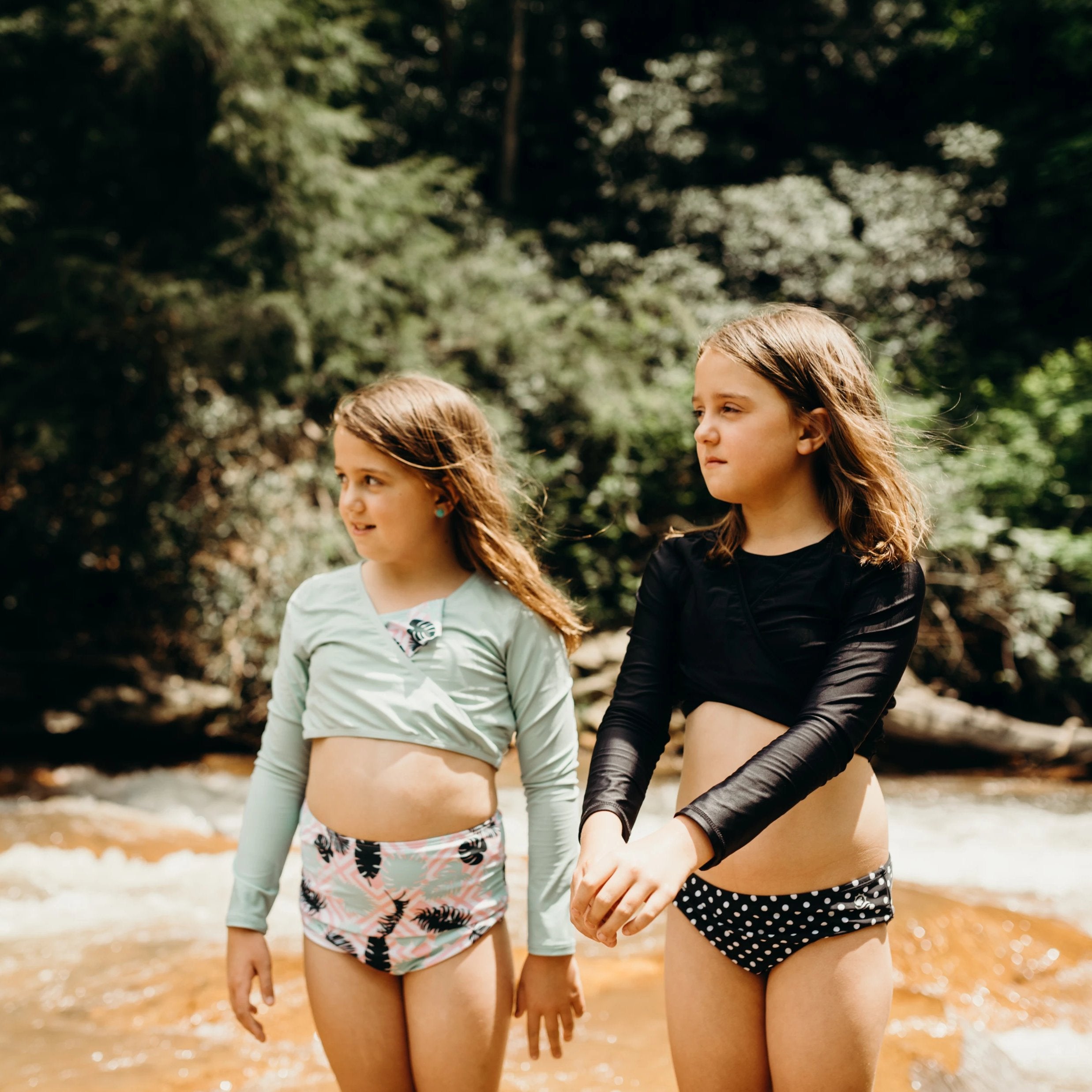 Girls Long Sleeve Swim Wrap Top - "Black”-SwimZip UPF 50+ Sun Protective Swimwear & UV Zipper Rash Guards-pos3