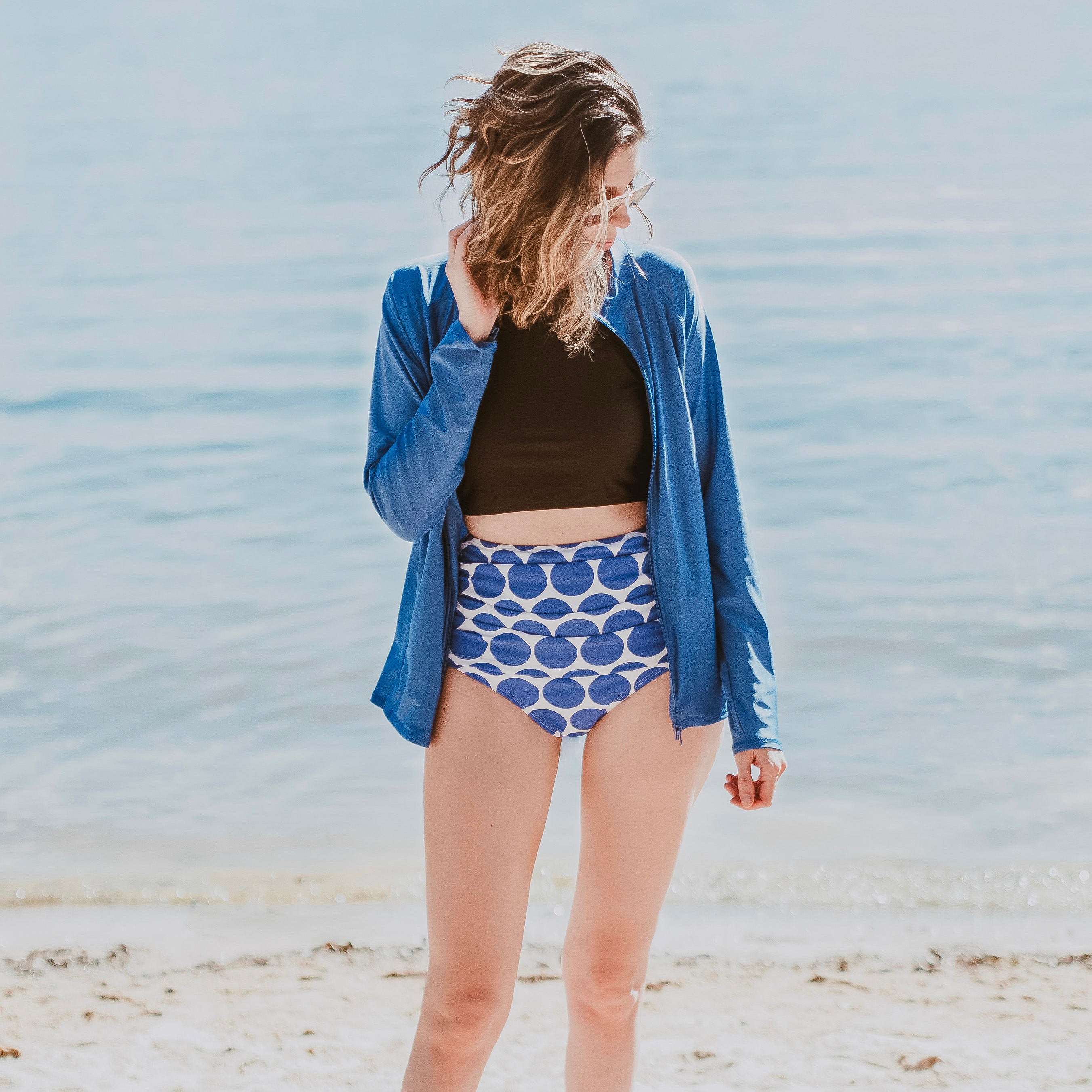 Women's High Waist Bikini Bottoms Ruched | "Oversized Dot"-SwimZip UPF 50+ Sun Protective Swimwear & UV Zipper Rash Guards-pos2