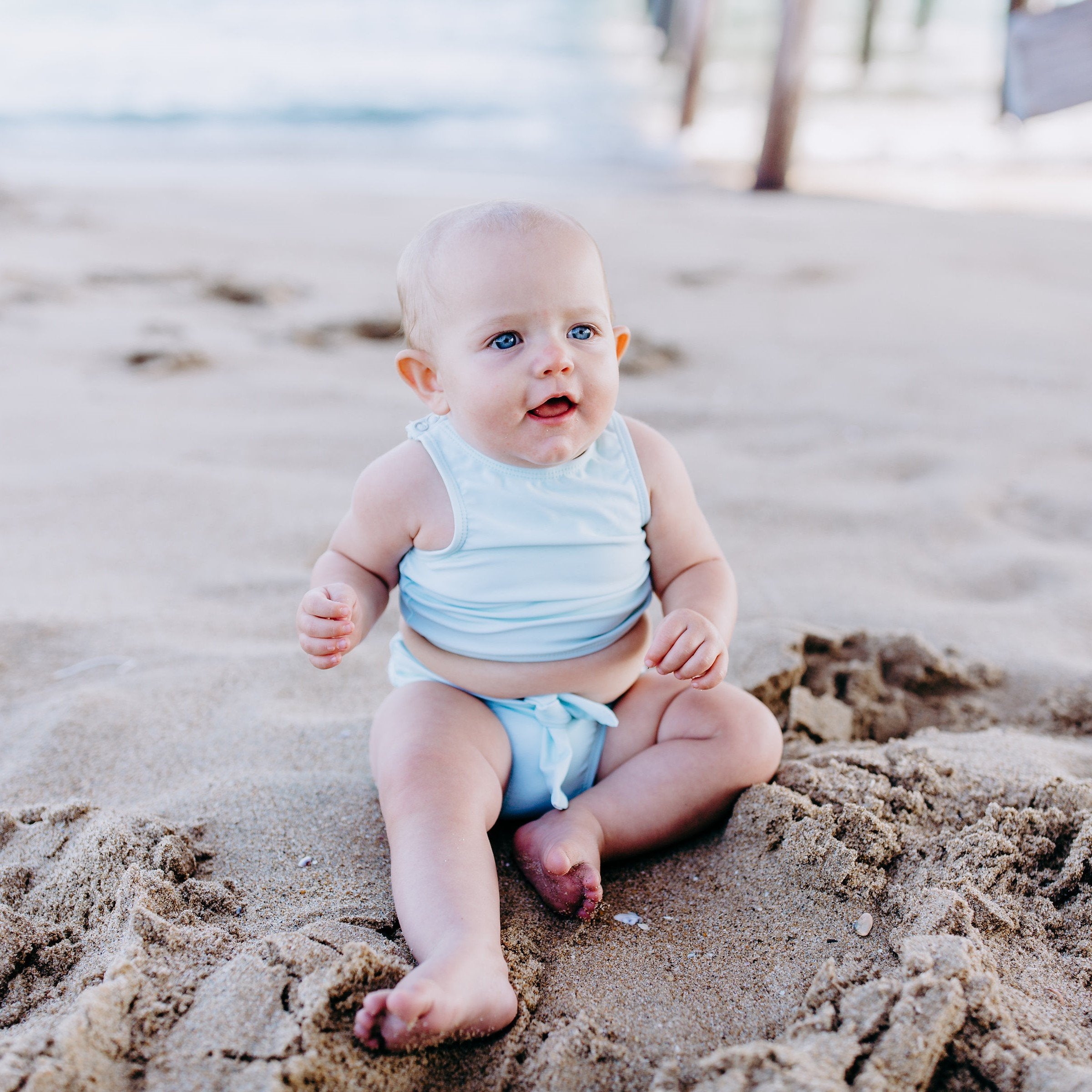 Girls Halter Top High-Waisted Set (2 Piece) | "Tied with a Bow" Whispering Blue-SwimZip UPF 50+ Sun Protective Swimwear & UV Zipper Rash Guards-pos4