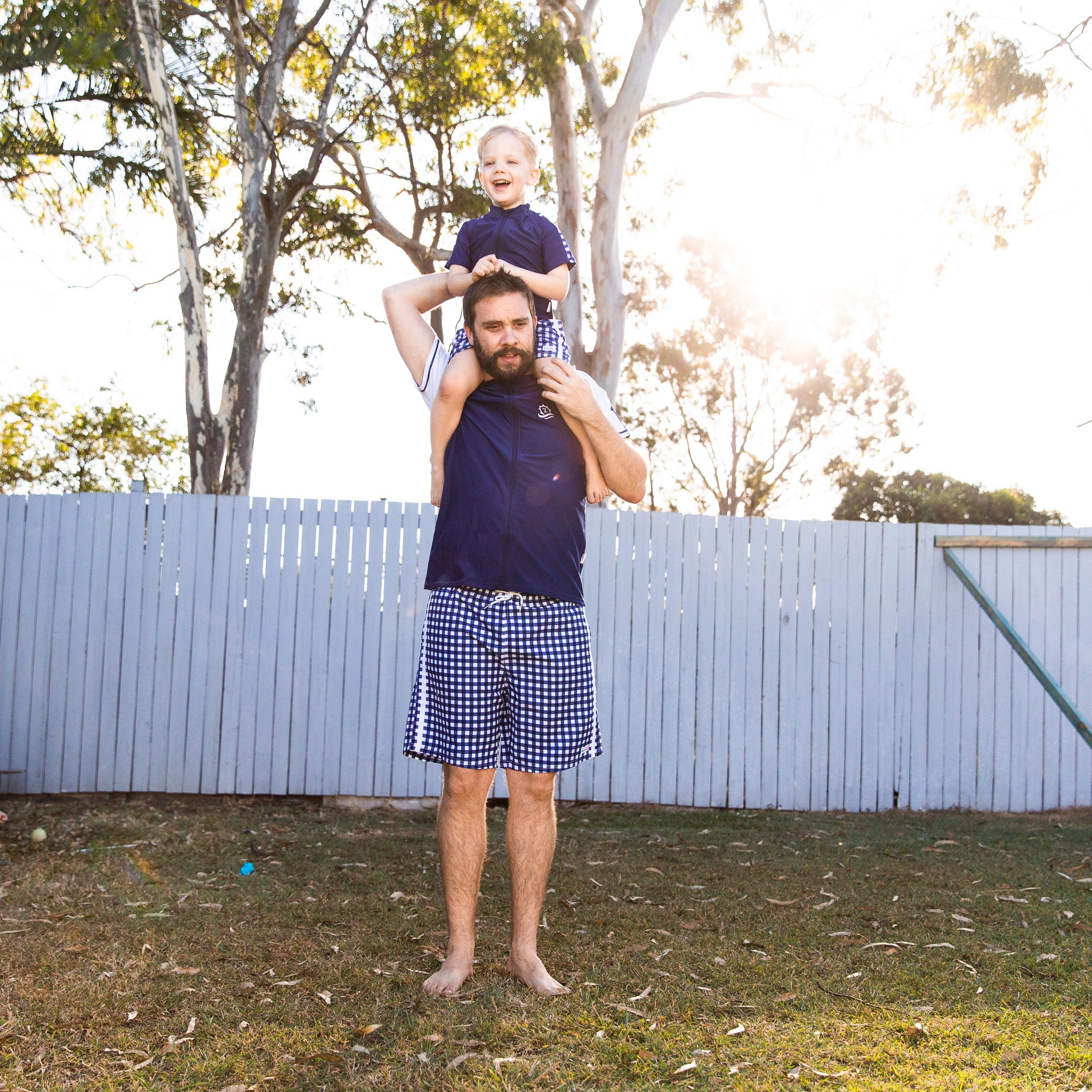 Men's 8" Swim Trunks Boxer Brief Liner | "Navy Gingham"-SwimZip UPF 50+ Sun Protective Swimwear & UV Zipper Rash Guards-pos3