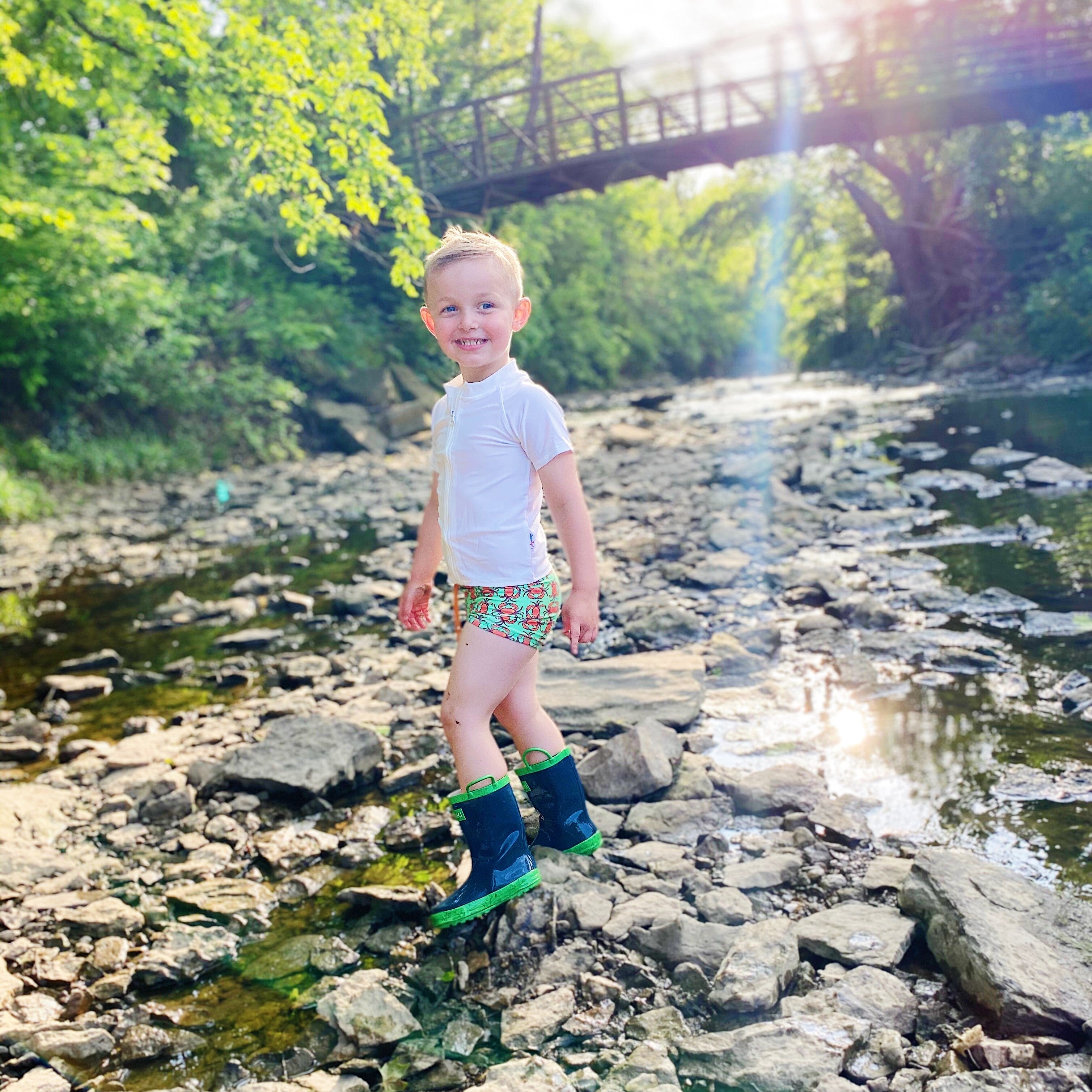 Kids Euro Swim Shorties | "Don't Be A Crab-SwimZip UPF 50+ Sun Protective Swimwear & UV Zipper Rash Guards-pos5