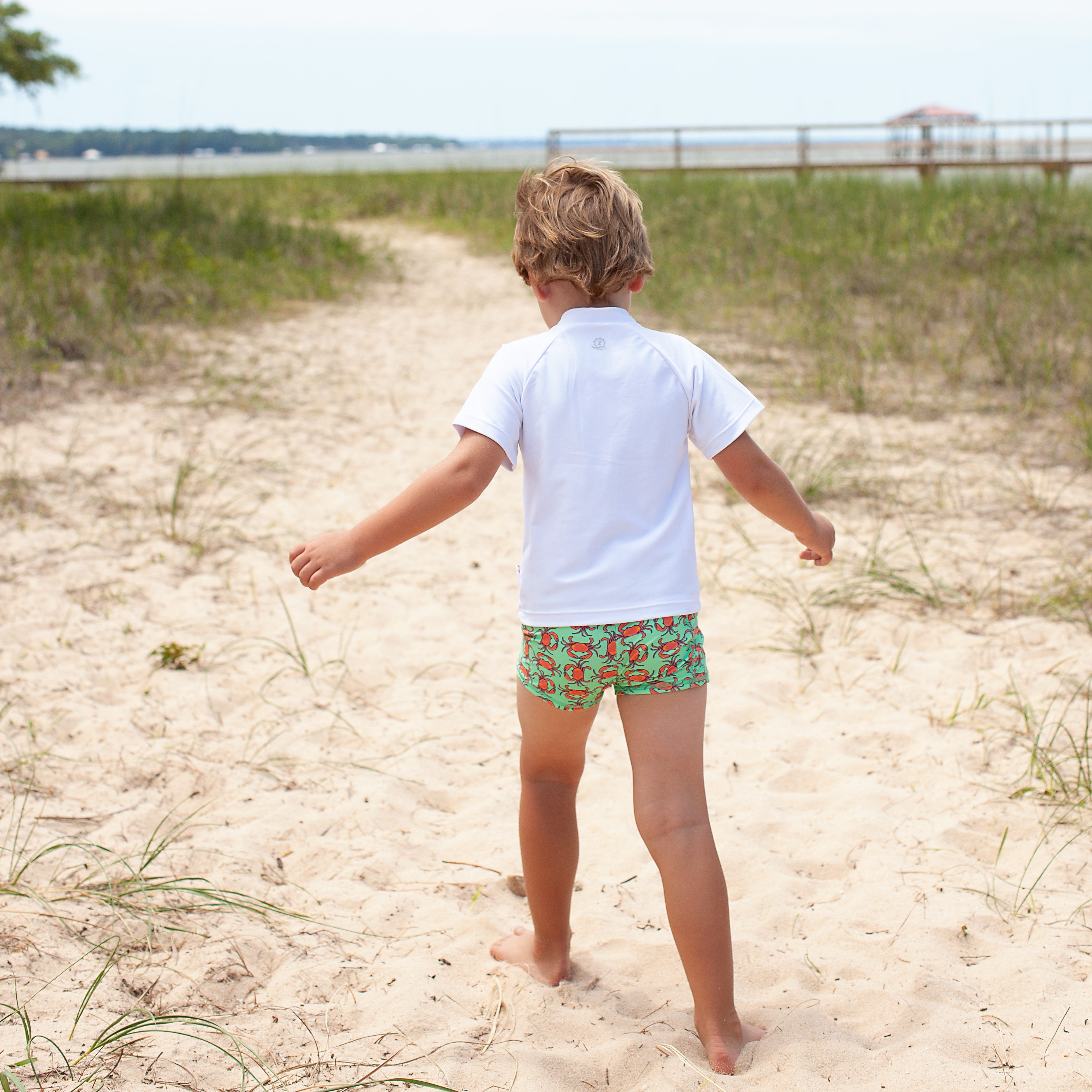 Kids Euro Swim Shorties | "Don't Be A Crab-SwimZip UPF 50+ Sun Protective Swimwear & UV Zipper Rash Guards-pos5