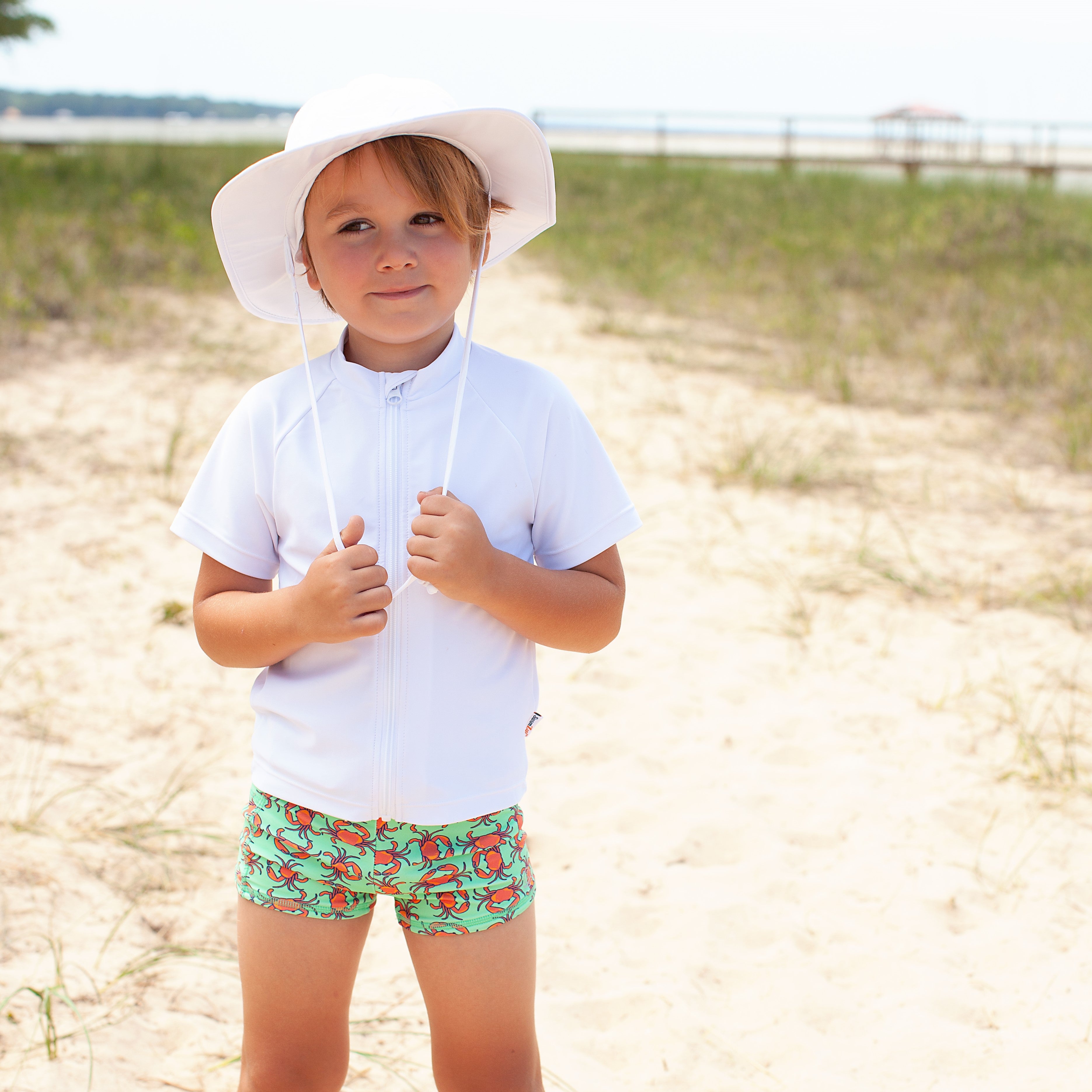 Kids Euro Swim Shorties | "Don't Be A Crab-SwimZip UPF 50+ Sun Protective Swimwear & UV Zipper Rash Guards-pos4