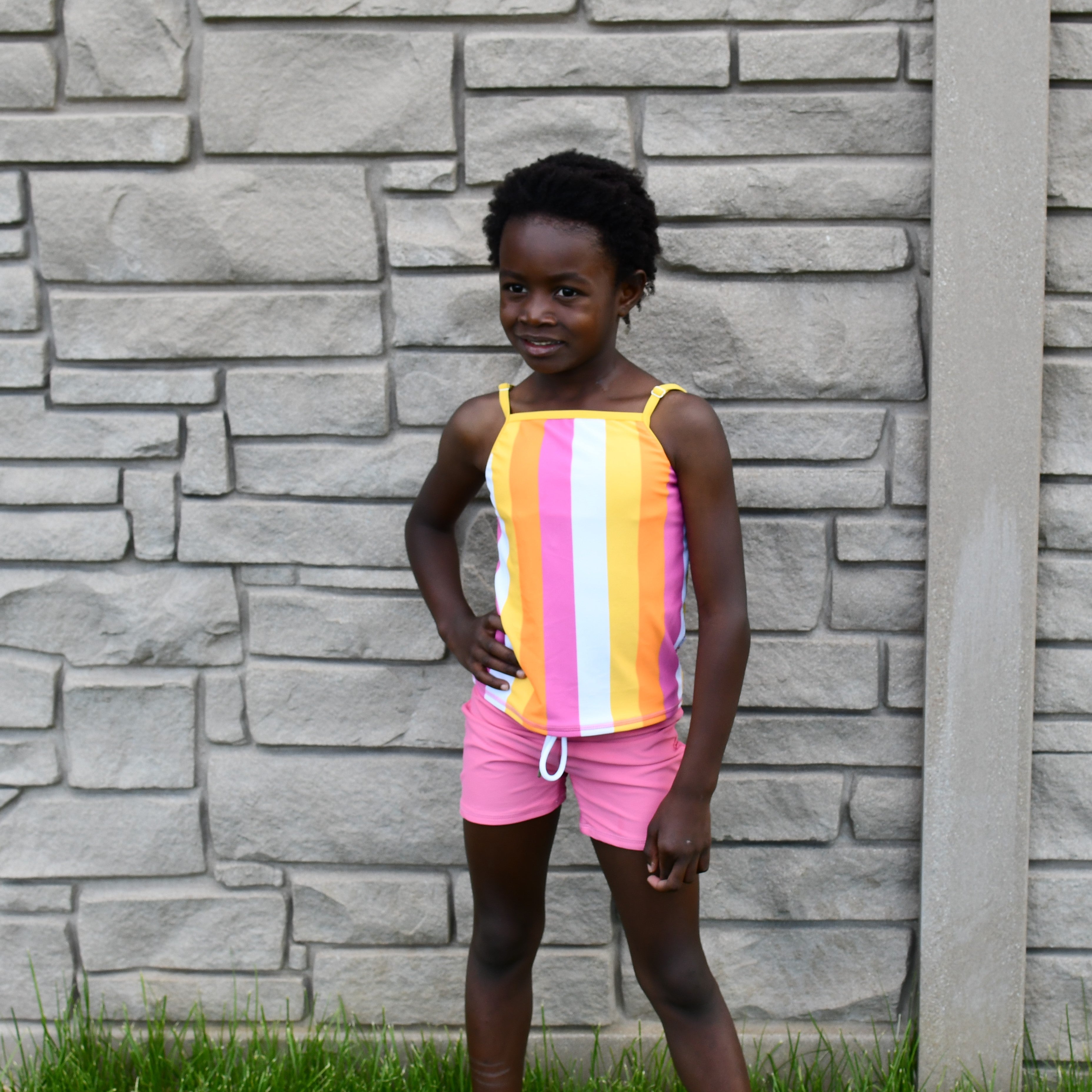 Girls Long Sleeve Rash Guard + Tankini Shorts Set (3 Piece) | "Be Bold"-SwimZip UPF 50+ Sun Protective Swimwear & UV Zipper Rash Guards-pos9