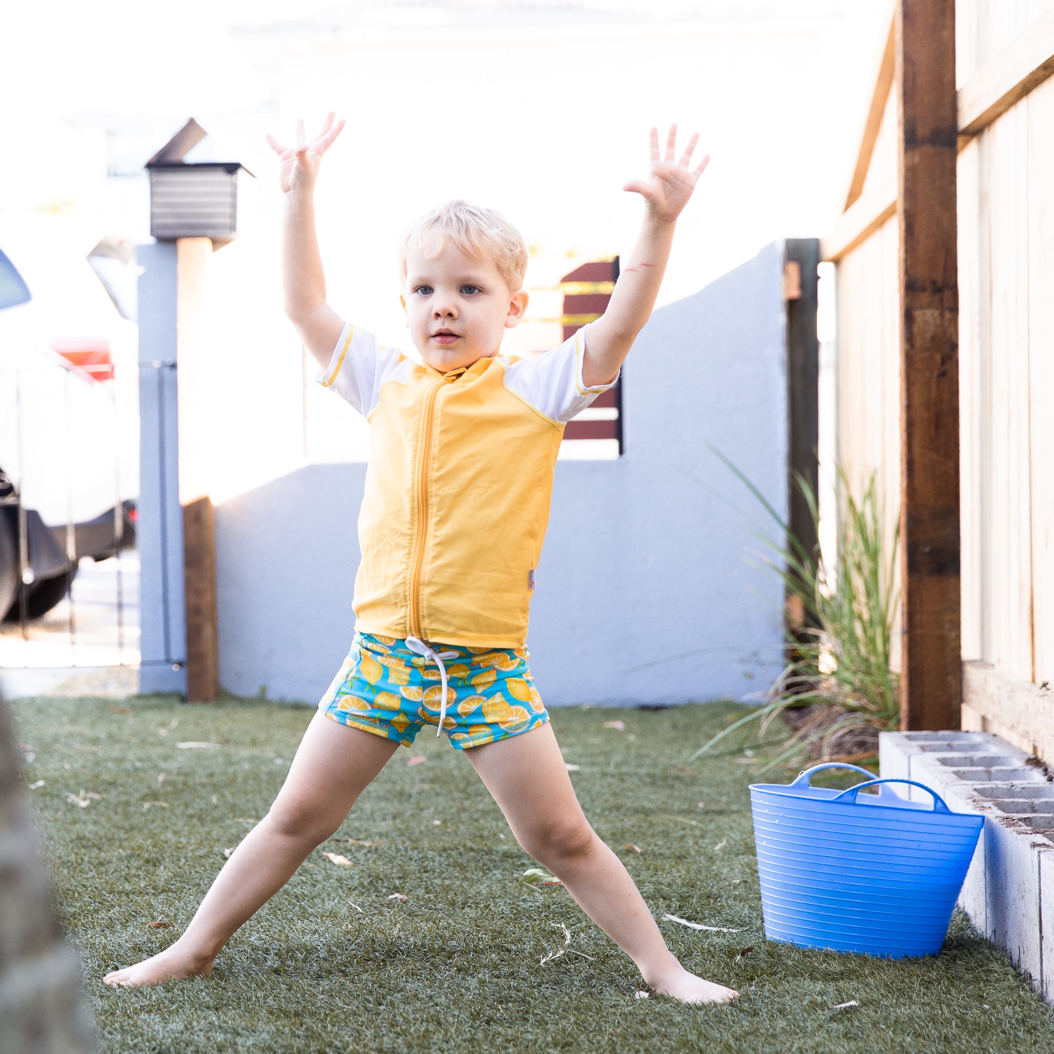 Kids Euro Swim Shorties | "Lemons"-SwimZip UPF 50+ Sun Protective Swimwear & UV Zipper Rash Guards-pos3