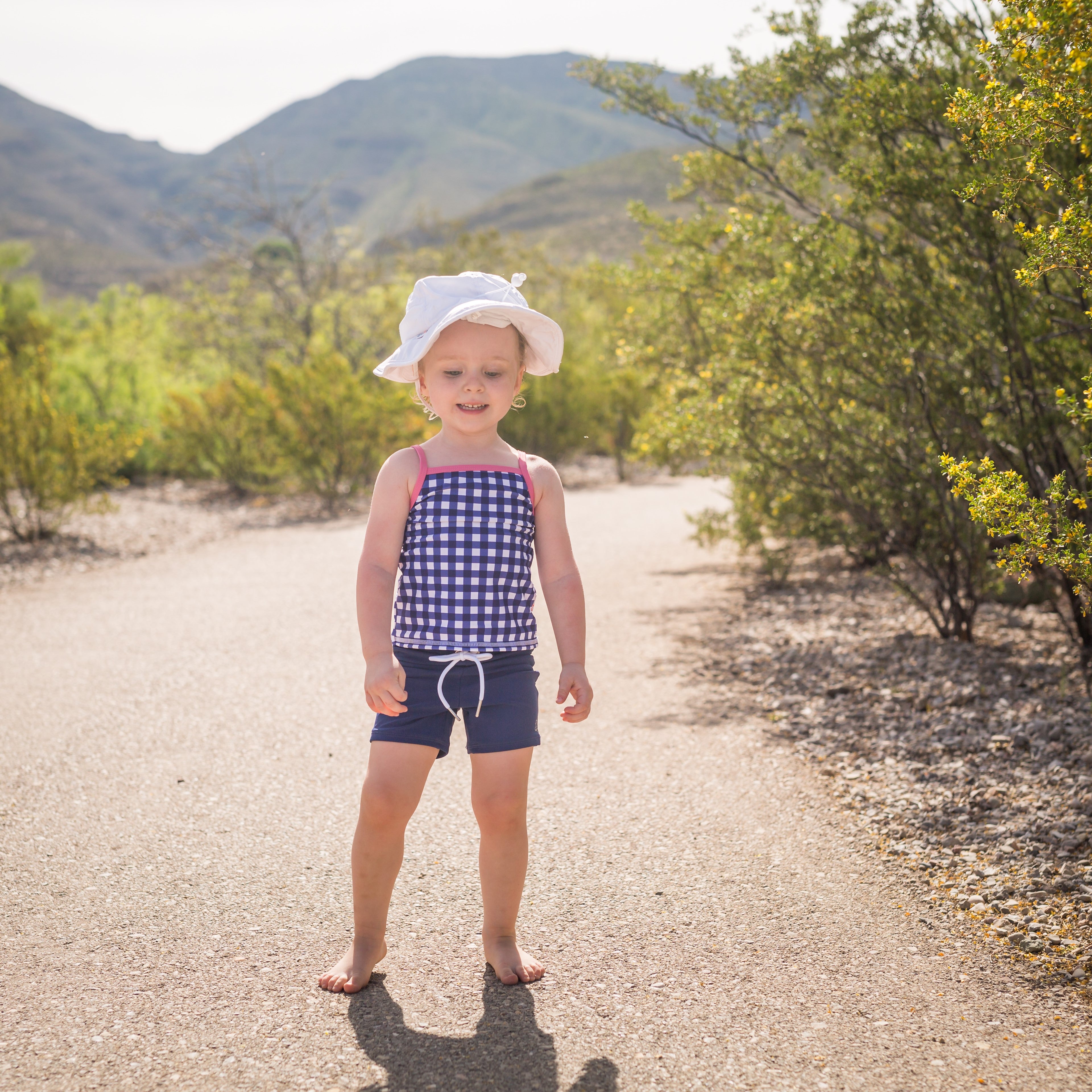 Girls Long Sleeve Rash Guard + Tankini Shorts Set (3 Piece) | "Navy Gingham"-SwimZip UPF 50+ Sun Protective Swimwear & UV Zipper Rash Guards-pos11