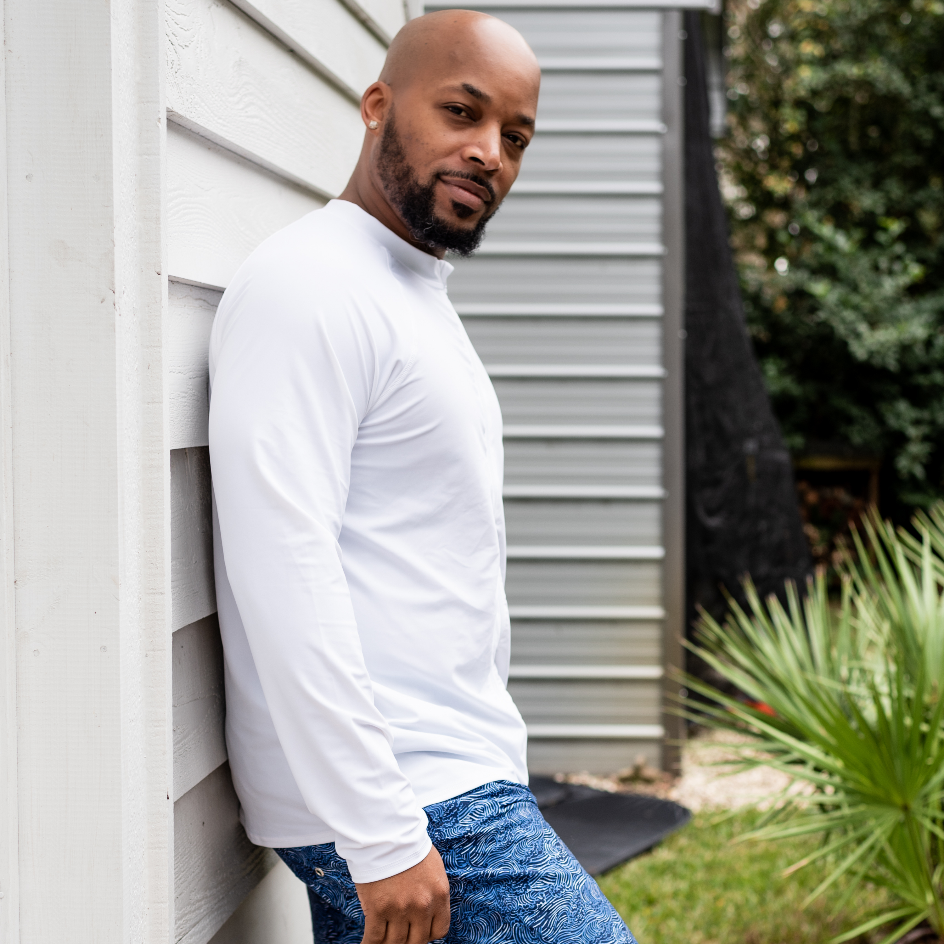 Men's Long Sleeve Rash Guard | "White”-SwimZip UPF 50+ Sun Protective Swimwear & UV Zipper Rash Guards-pos8