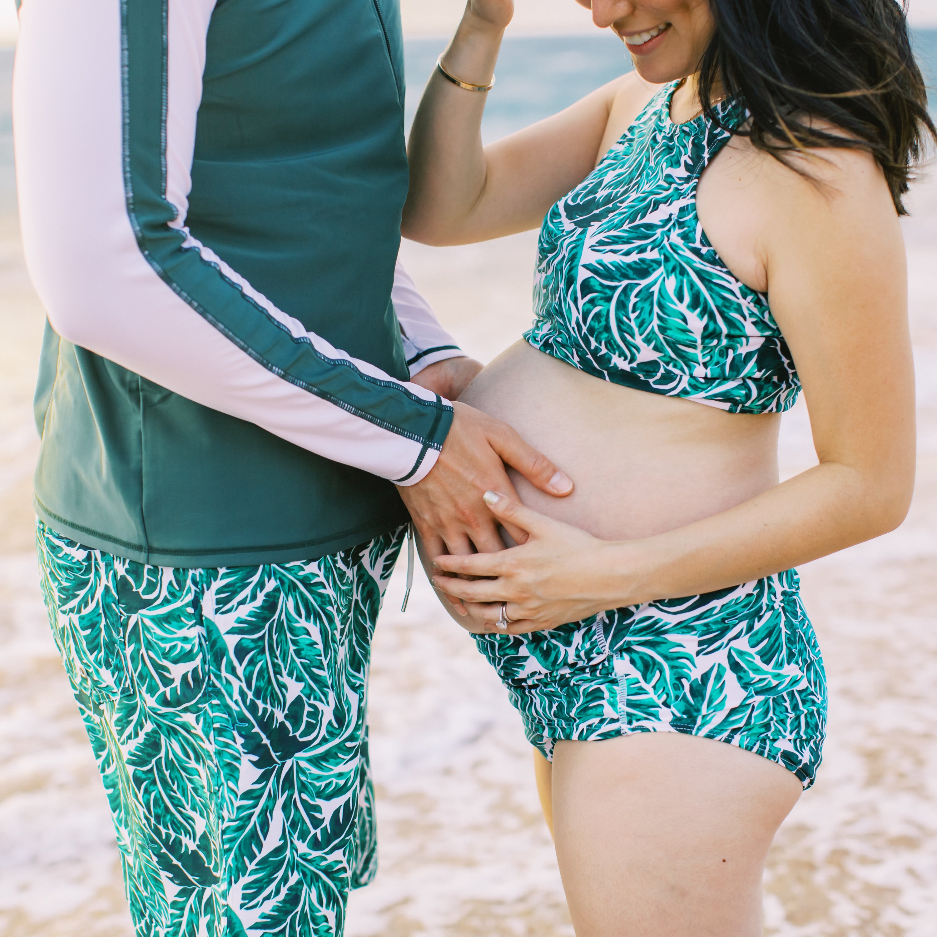 Women's High Waist Bikini Bottoms Ruched | "Palm Leaf"-SwimZip UPF 50+ Sun Protective Swimwear & UV Zipper Rash Guards-pos2