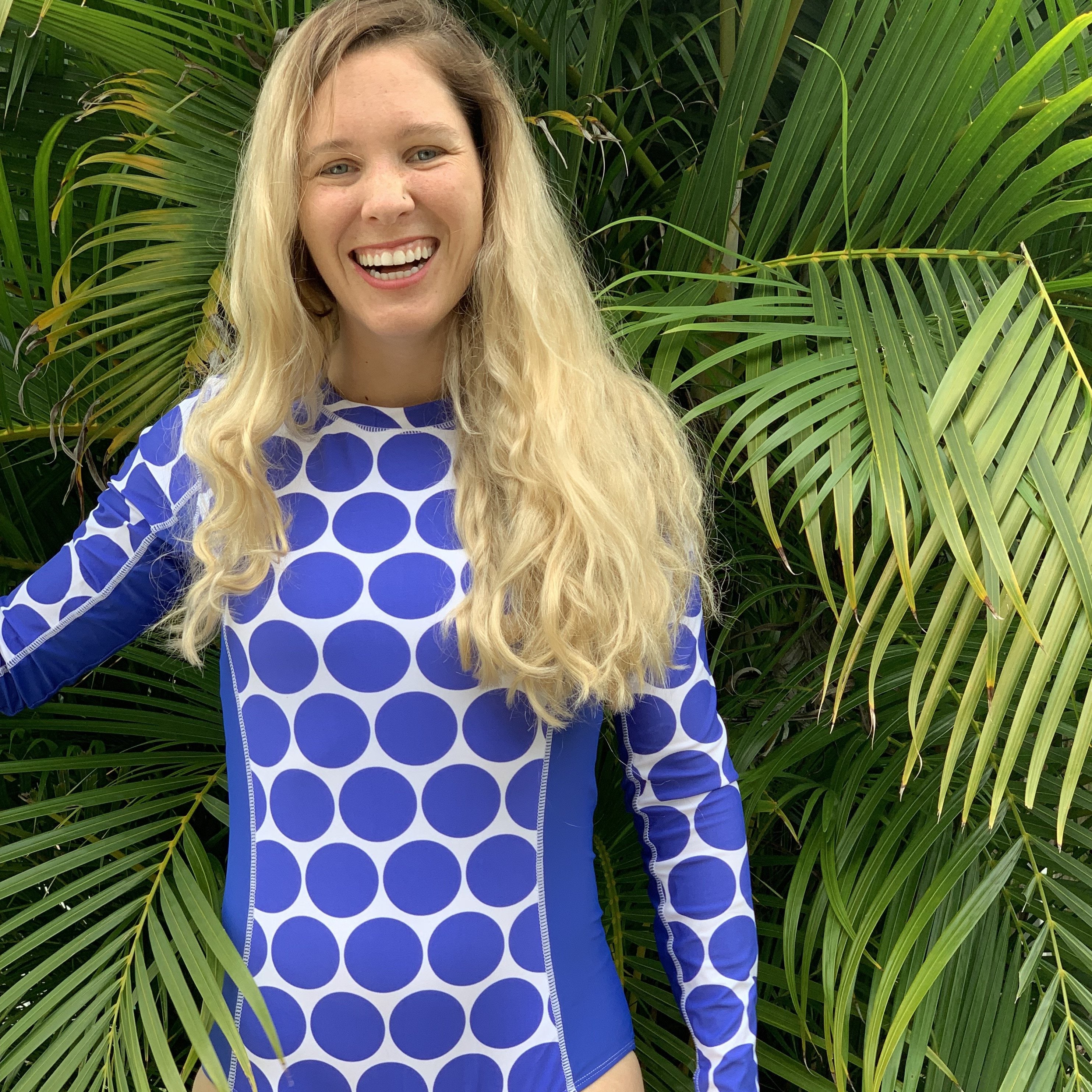 Women's Long Sleeve Surf Suit (One Piece Bodysuit) - "Oversized Dot”-SwimZip UPF 50+ Sun Protective Swimwear & UV Zipper Rash Guards-pos2