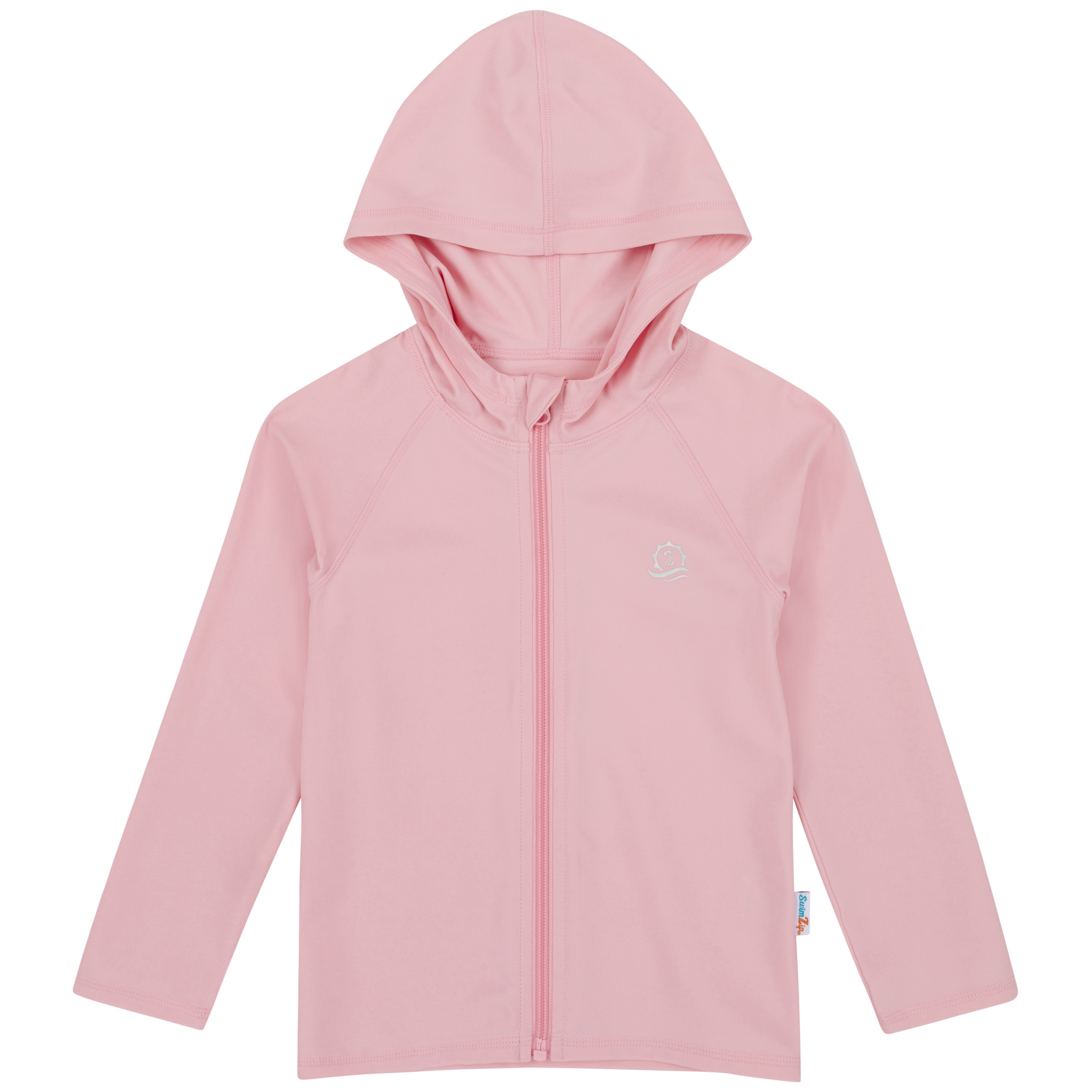 Kids Hooded Long Sleeve Zipper Rash Guard Swim Shirt | "Pink"-6-12 Month-Pink-SwimZip UPF 50+ Sun Protective Swimwear & UV Zipper Rash Guards-pos1