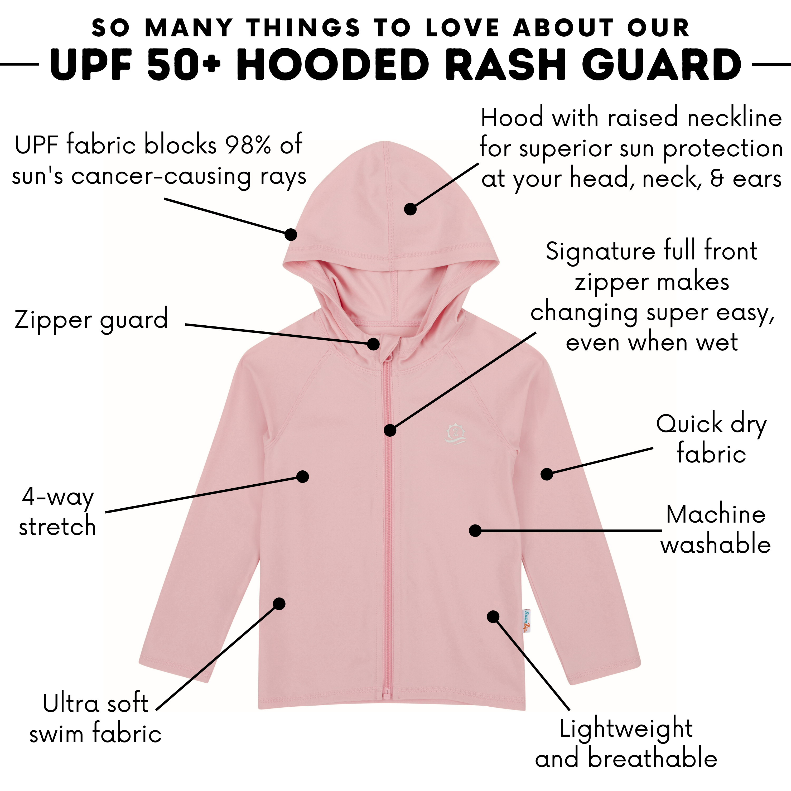 Kids Hooded Long Sleeve Zipper Rash Guard Swim Shirt | "Pink"-SwimZip UPF 50+ Sun Protective Swimwear & UV Zipper Rash Guards-pos4