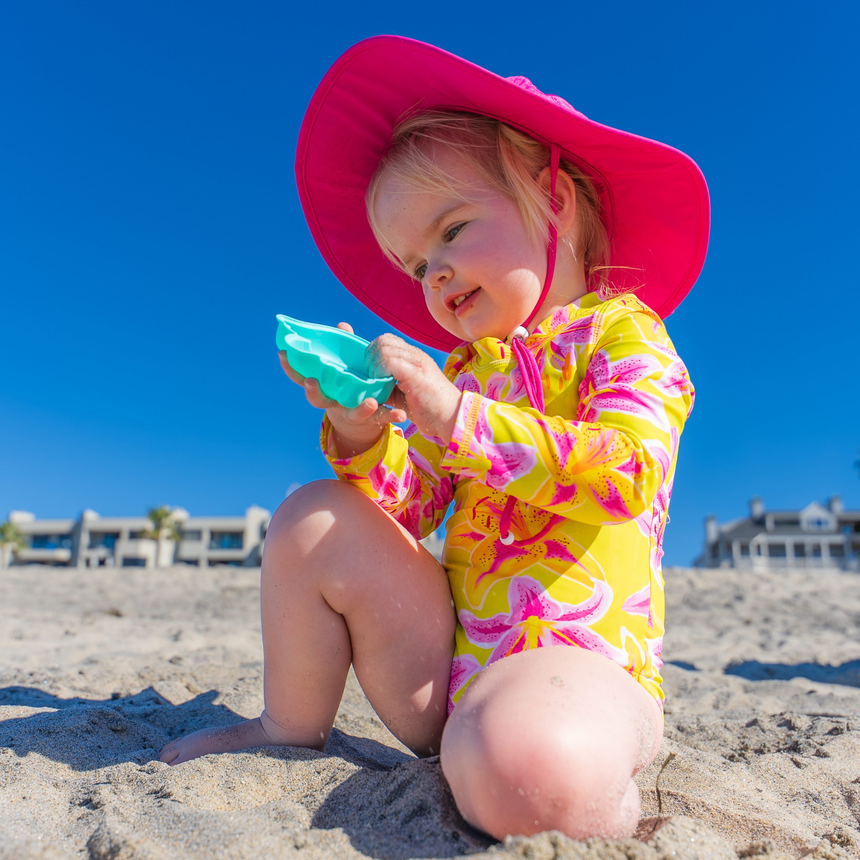 Kids Wide Brim Sun Hat "Fun Sun Day Play Hat" - Manic Magenta-SwimZip UPF 50+ Sun Protective Swimwear & UV Zipper Rash Guards-pos6