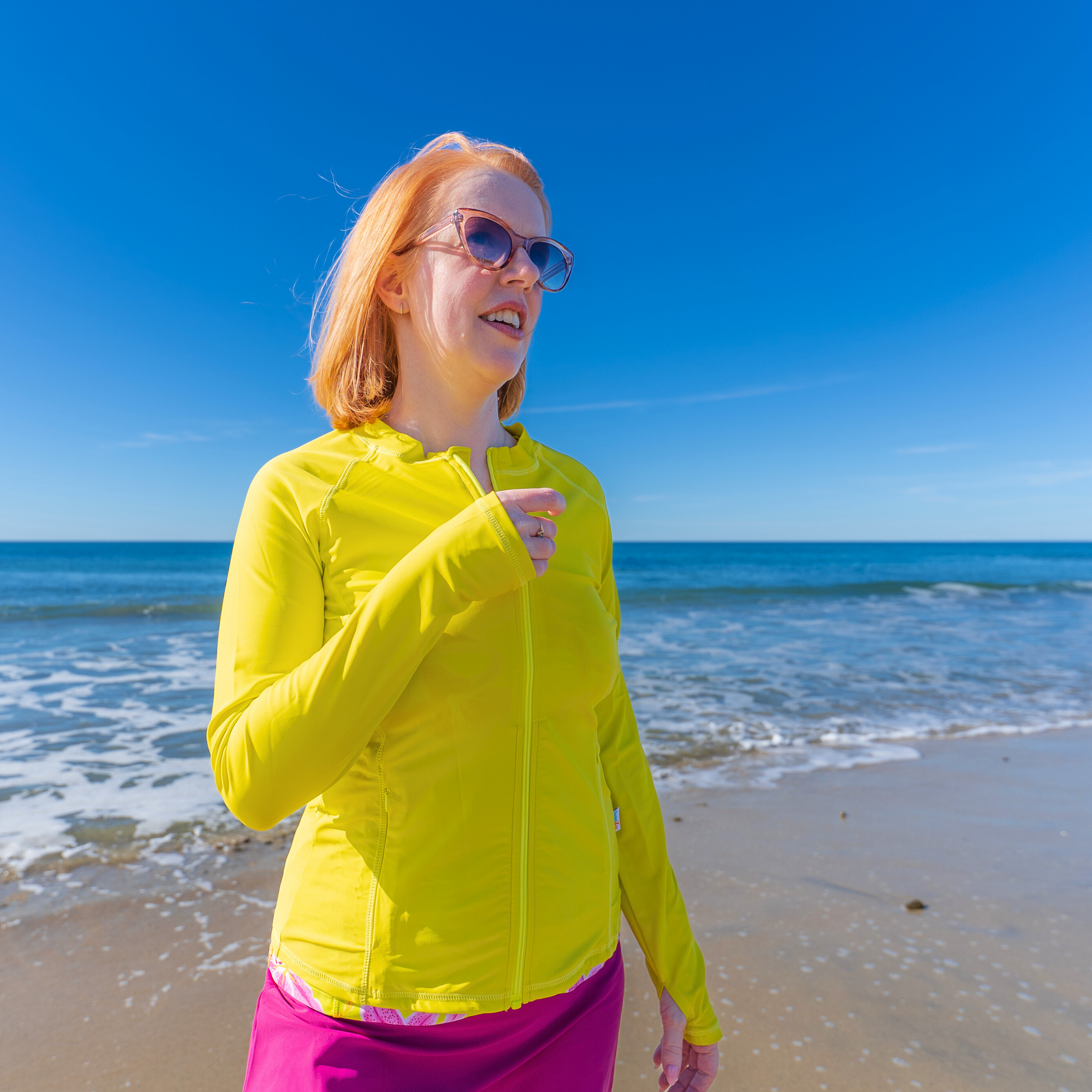 Women's Long Sleeve Rash Guard with Pockets | "Sulphur Yellow"-SwimZip UPF 50+ Sun Protective Swimwear & UV Zipper Rash Guards-pos6