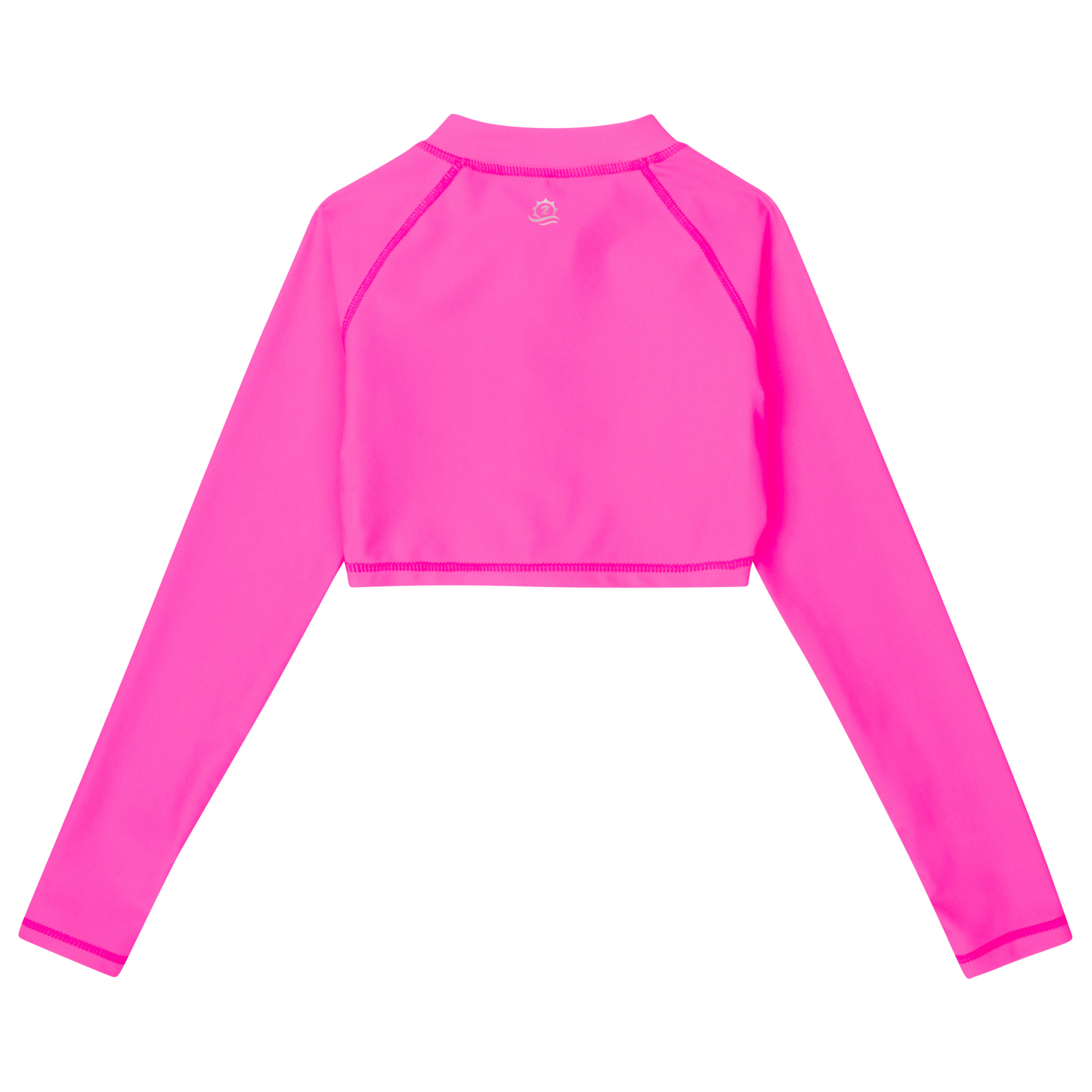 Girls Long Sleeve Crop Rash Guard | "Neon Pink"-SwimZip UPF 50+ Sun Protective Swimwear & UV Zipper Rash Guards-pos11