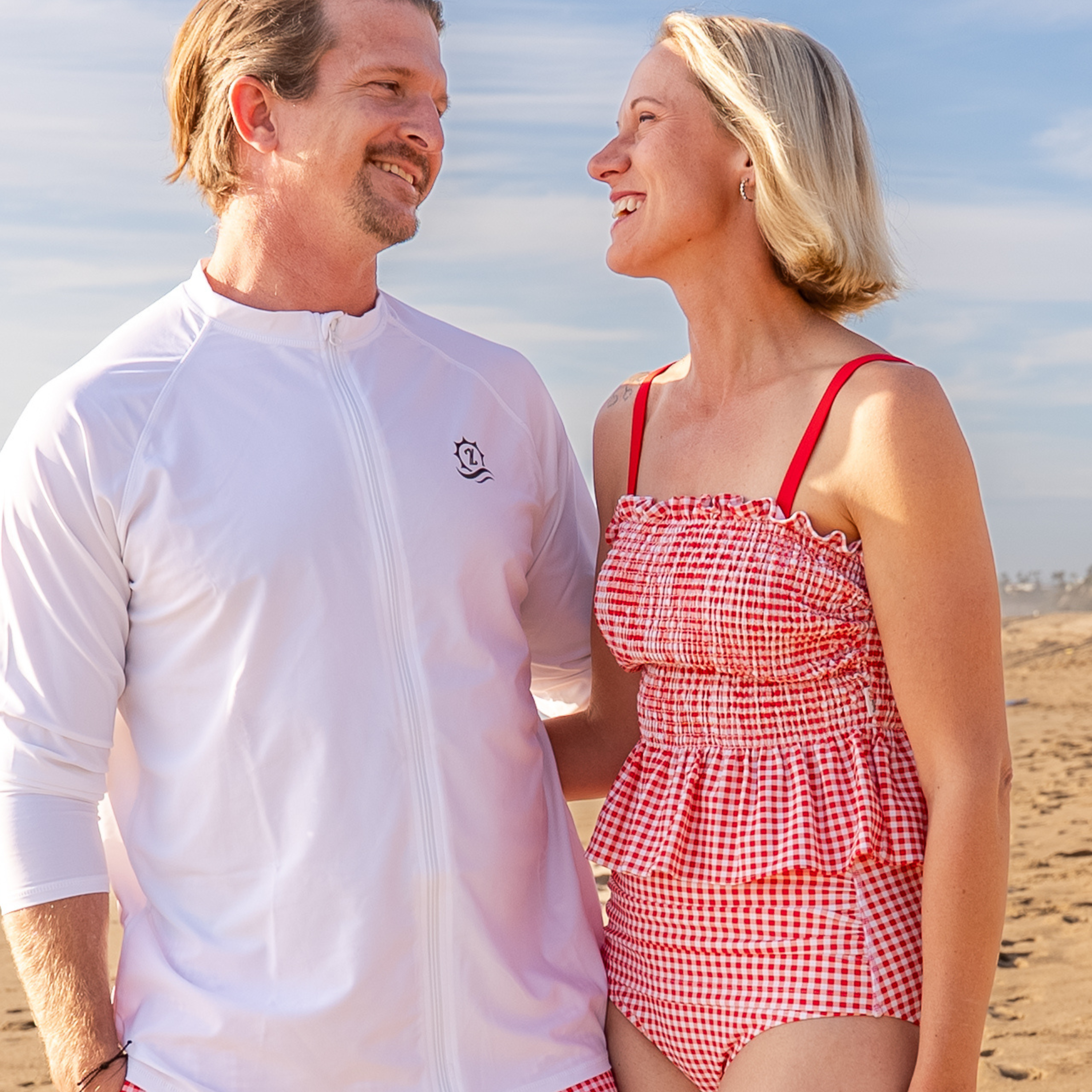 Women’s Smocked Tankini Top | “Red Gingham"-SwimZip UPF 50+ Sun Protective Swimwear & UV Zipper Rash Guards-pos12