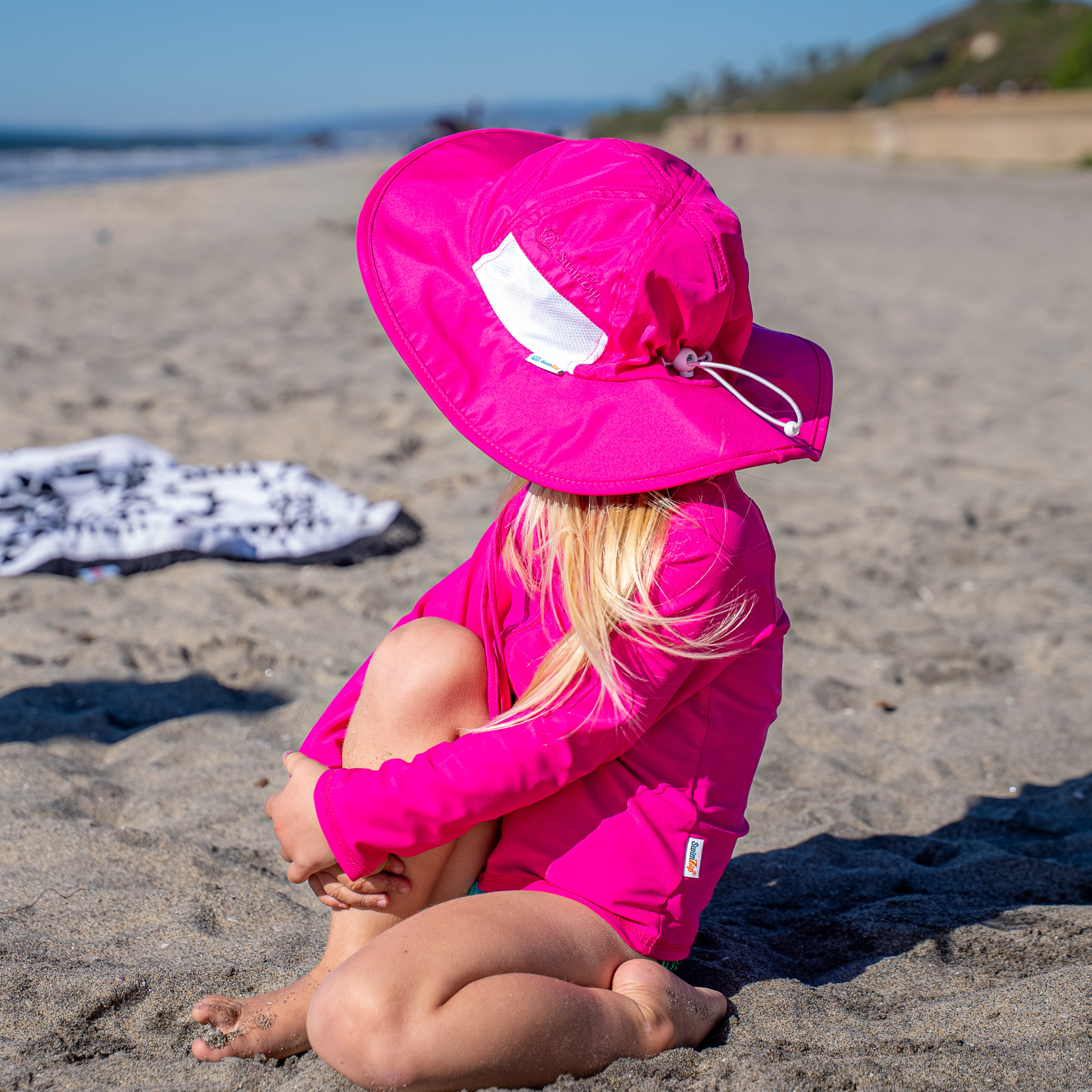 Kids Wide Brim Sun Hat "Fun Sun Day Play Hat" - Manic Magenta-SwimZip UPF 50+ Sun Protective Swimwear & UV Zipper Rash Guards-pos2