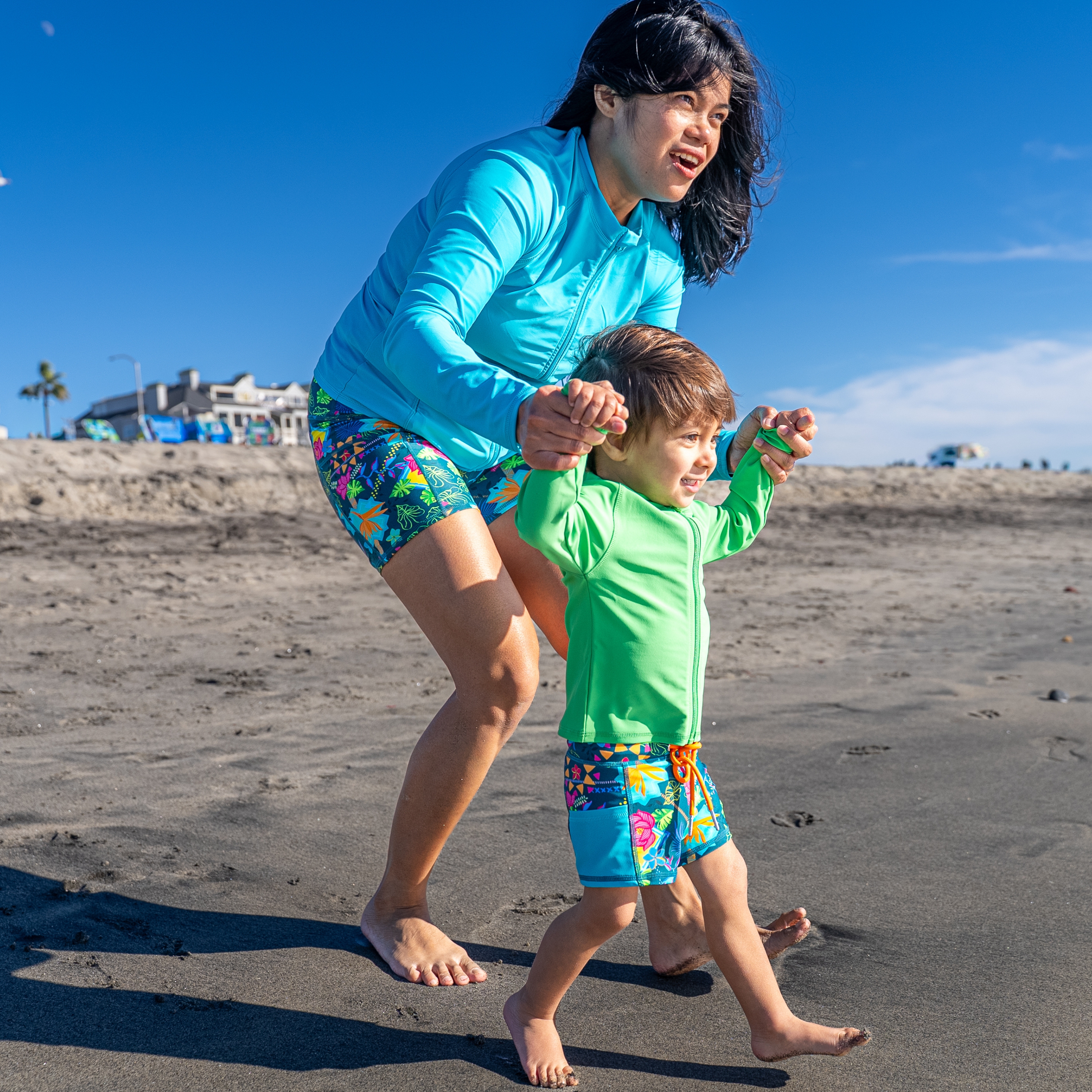 Kids UPF 50+ Long Sleeve Zipper Rash Guard Swim Shirt | "Classic Green"-SwimZip UPF 50+ Sun Protective Swimwear & UV Zipper Rash Guards-pos5