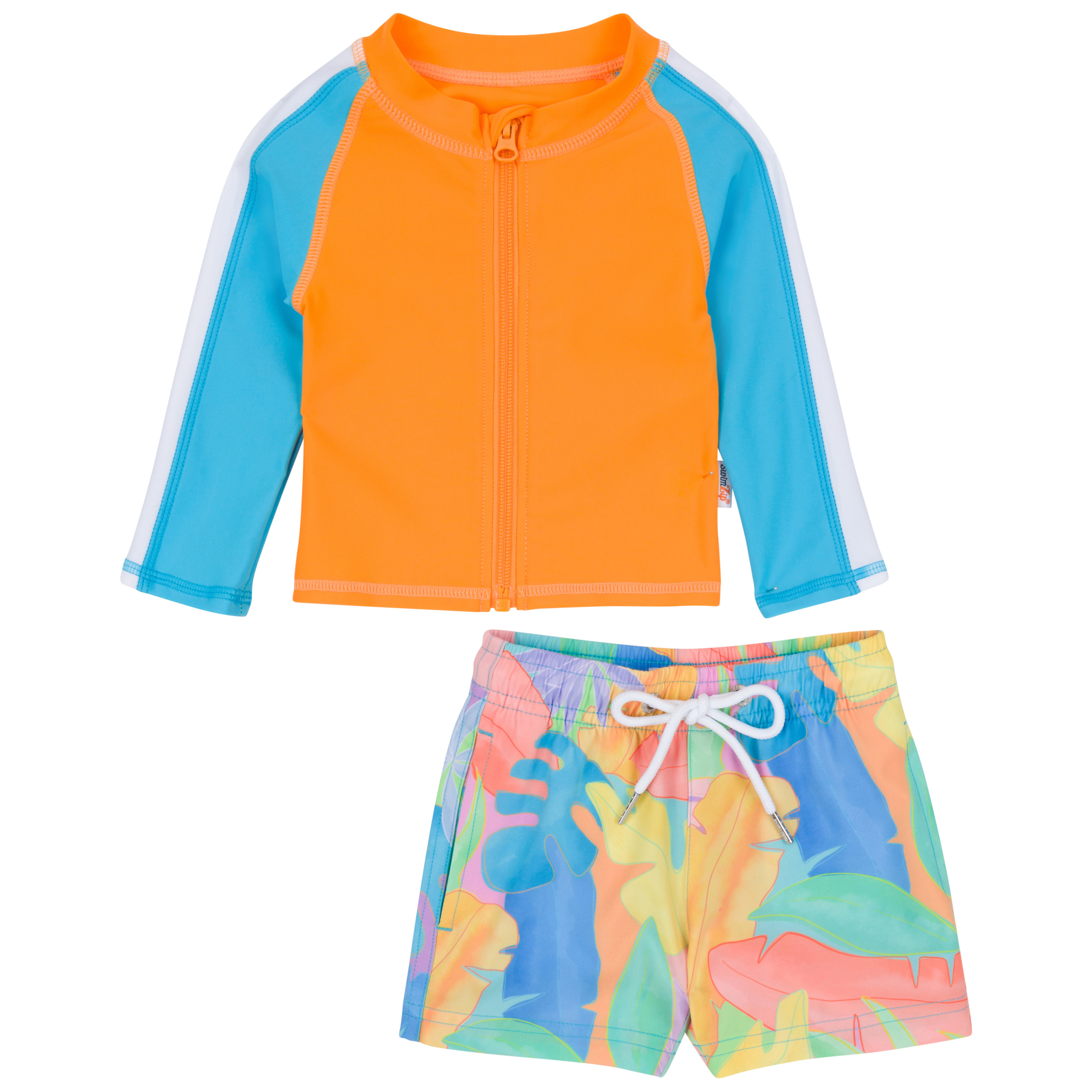 Boys Long Sleeve Zipper Rash Guard and Swim Trunk Set | "Vibrant Vacay"-0-3 Month-Vibrant Vacay-SwimZip UPF 50+ Sun Protective Swimwear & UV Zipper Rash Guards-pos1