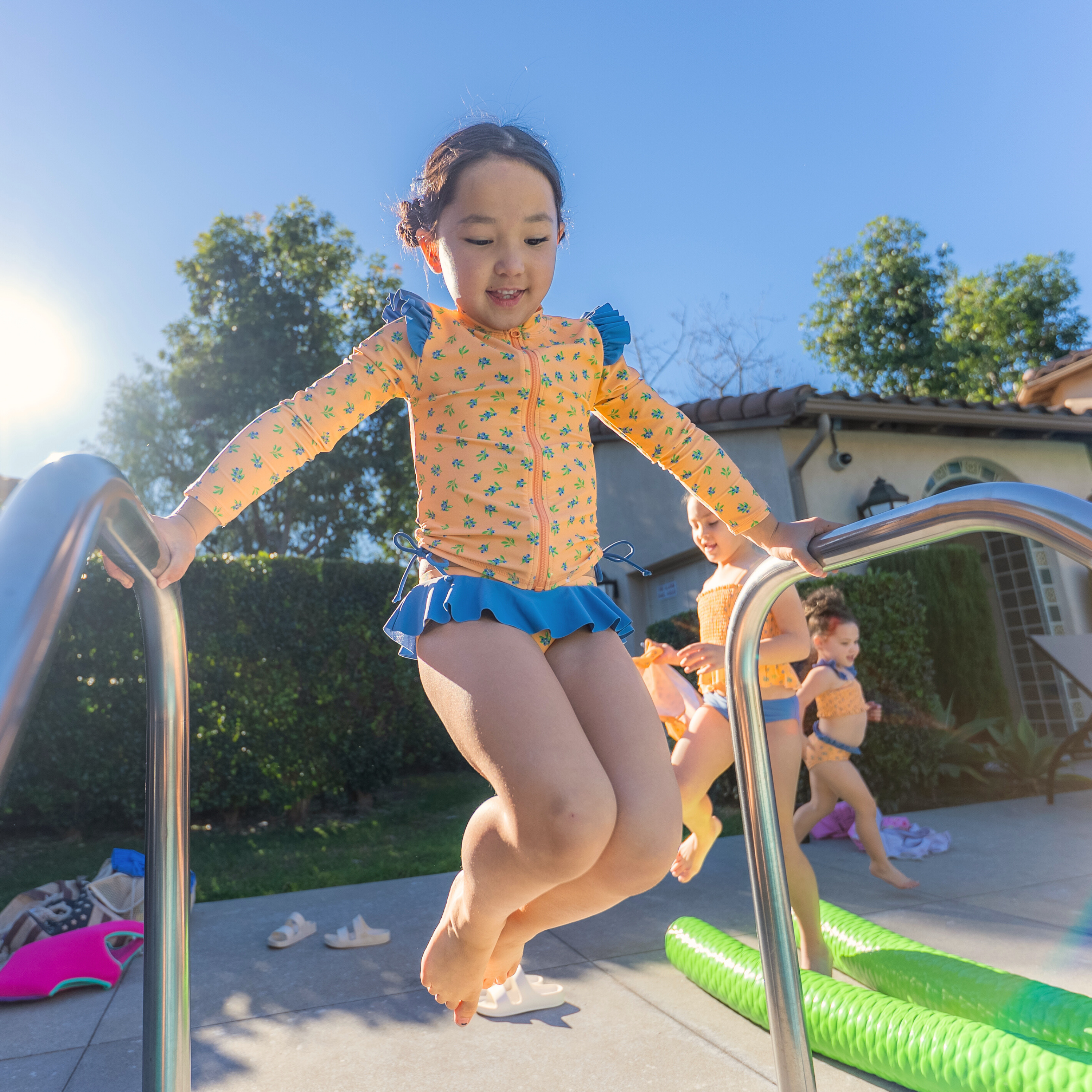 Girls Long Sleeve Rash Guard Ruffle Bottom Swimsuit Set (2 Piece) | "Berry Bliss"-SwimZip UPF 50+ Sun Protective Swimwear & UV Zipper Rash Guards-pos6