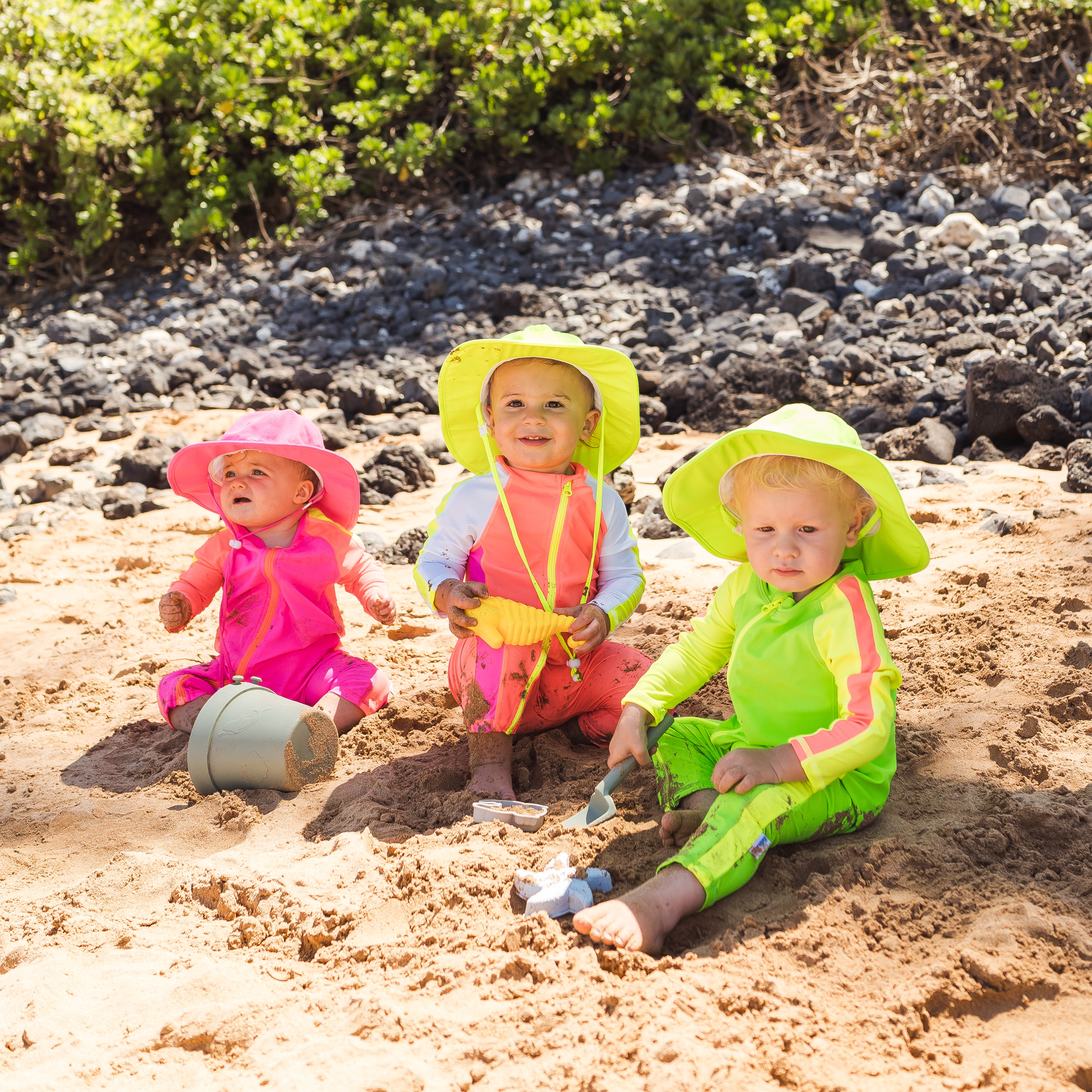 Kids Wide Brim Sun Hat "Fun Sun Day Play Hat" - Neon Shocking Pink-SwimZip UPF 50+ Sun Protective Swimwear & UV Zipper Rash Guards-pos10