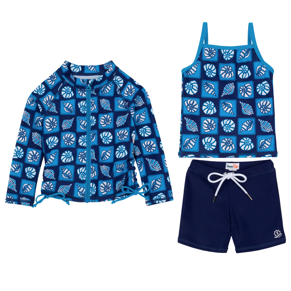 Girls Long Sleeve Rash Guard + Tankini Shorts Set (3 Piece) | 