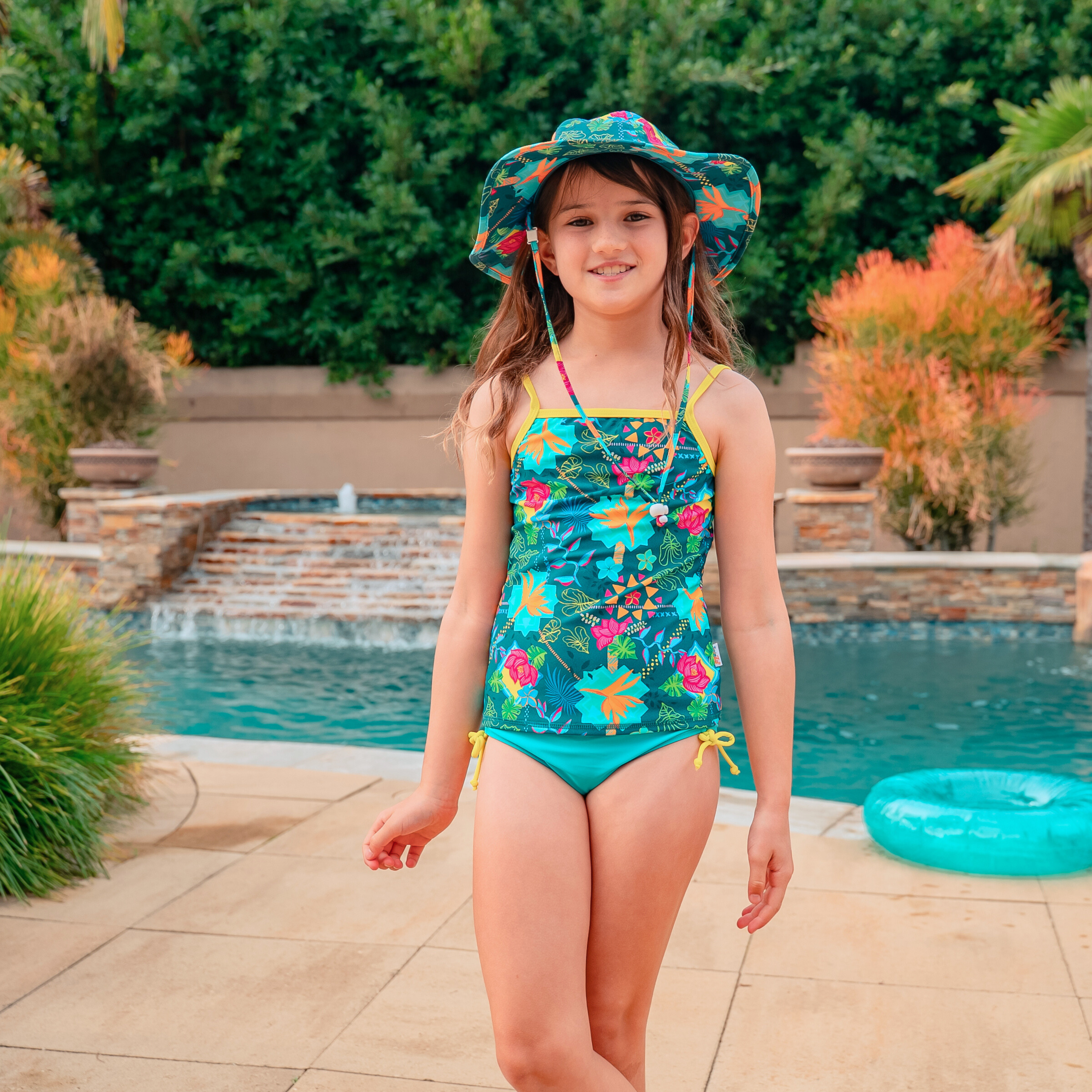 Girls Short Sleeve Rash Guard + Tankini Bikini Set (3 Piece) | "Summer Max"-SwimZip UPF 50+ Sun Protective Swimwear & UV Zipper Rash Guards-pos7