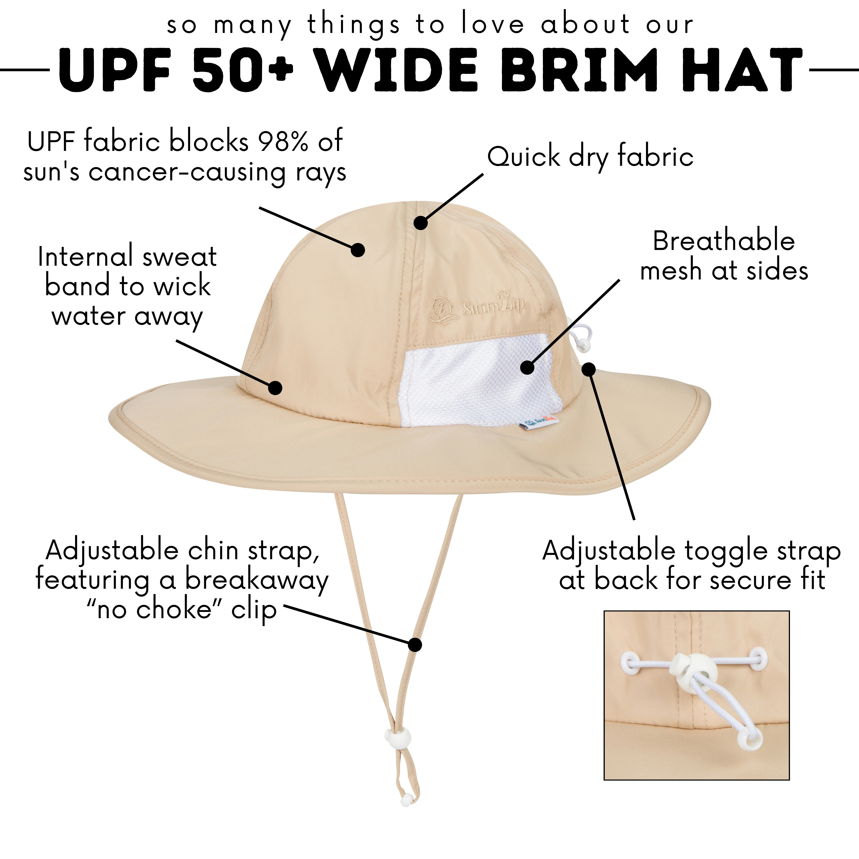 Kids Wide Brim Sun Hat "Fun Sun Day Play Hat" - Beige-SwimZip UPF 50+ Sun Protective Swimwear & UV Zipper Rash Guards-pos4