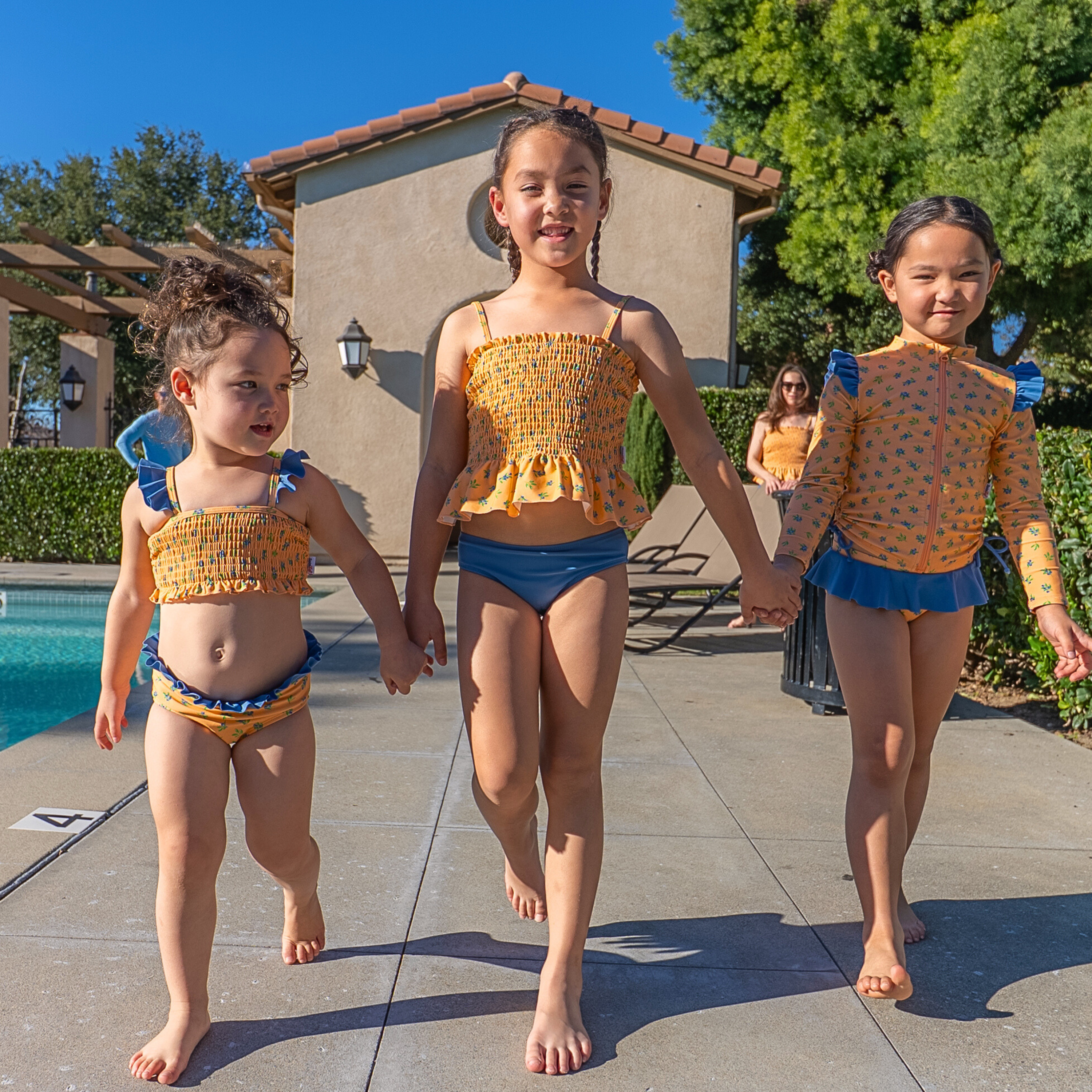 Girls Long Sleeve Rash Guard + Smocked Tankini Bikini Set (3 Piece) | "Berry Bliss"-SwimZip UPF 50+ Sun Protective Swimwear & UV Zipper Rash Guards-pos7