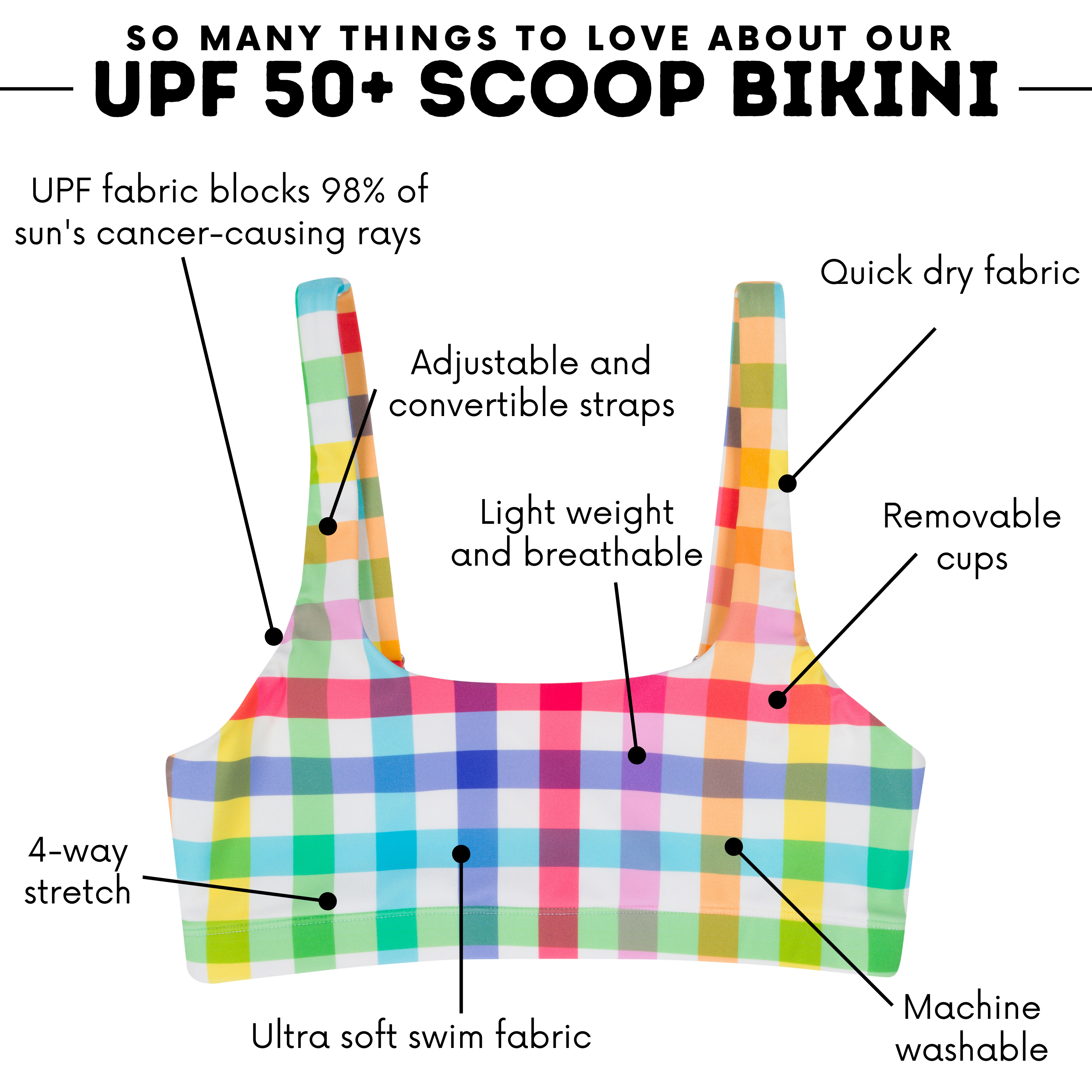 Women's Scoop Neck Bikini Top | "Picnic Party"-SwimZip UPF 50+ Sun Protective Swimwear & UV Zipper Rash Guards-pos4