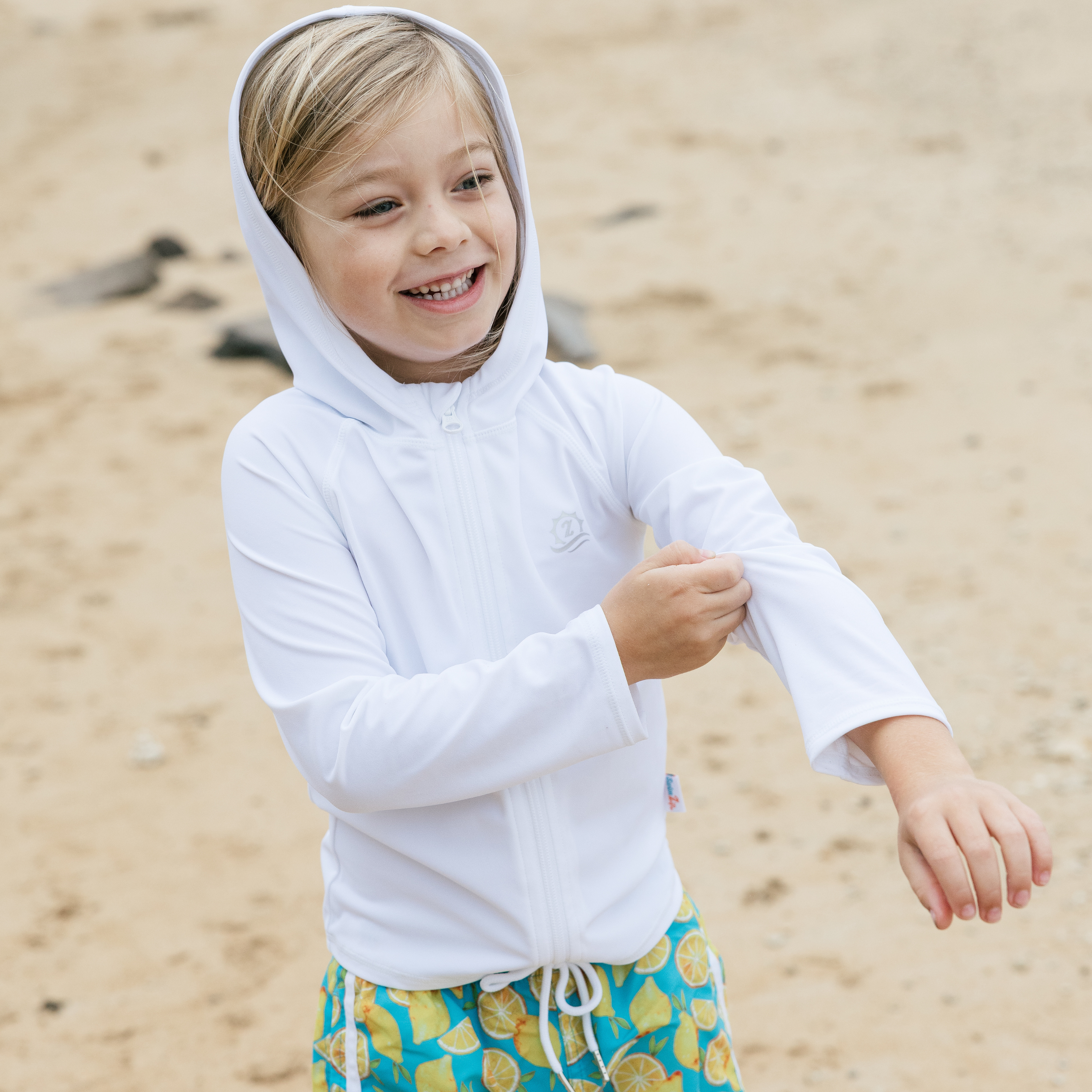 Kids Hooded Long Sleeve Zipper Rash Guard Swim Shirt | "White"-SwimZip UPF 50+ Sun Protective Swimwear & UV Zipper Rash Guards-pos13