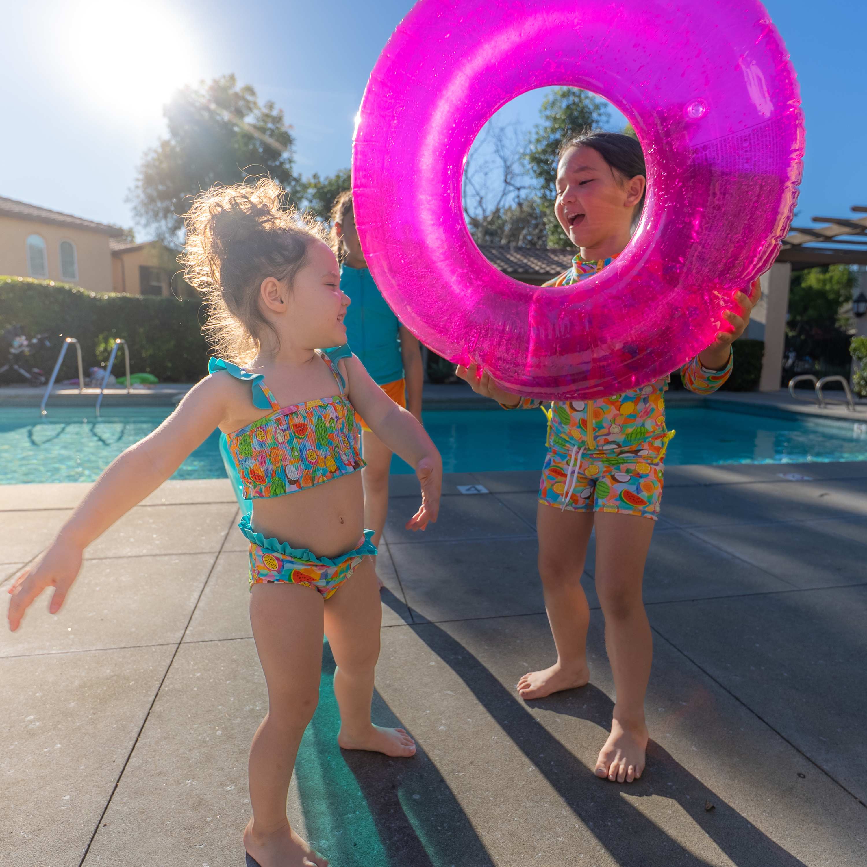 Girls Long Sleeve Rash Guard + Smocked Tankini Shorts Set (3 Piece) | "Fruit Salad"-SwimZip UPF 50+ Sun Protective Swimwear & UV Zipper Rash Guards-pos11