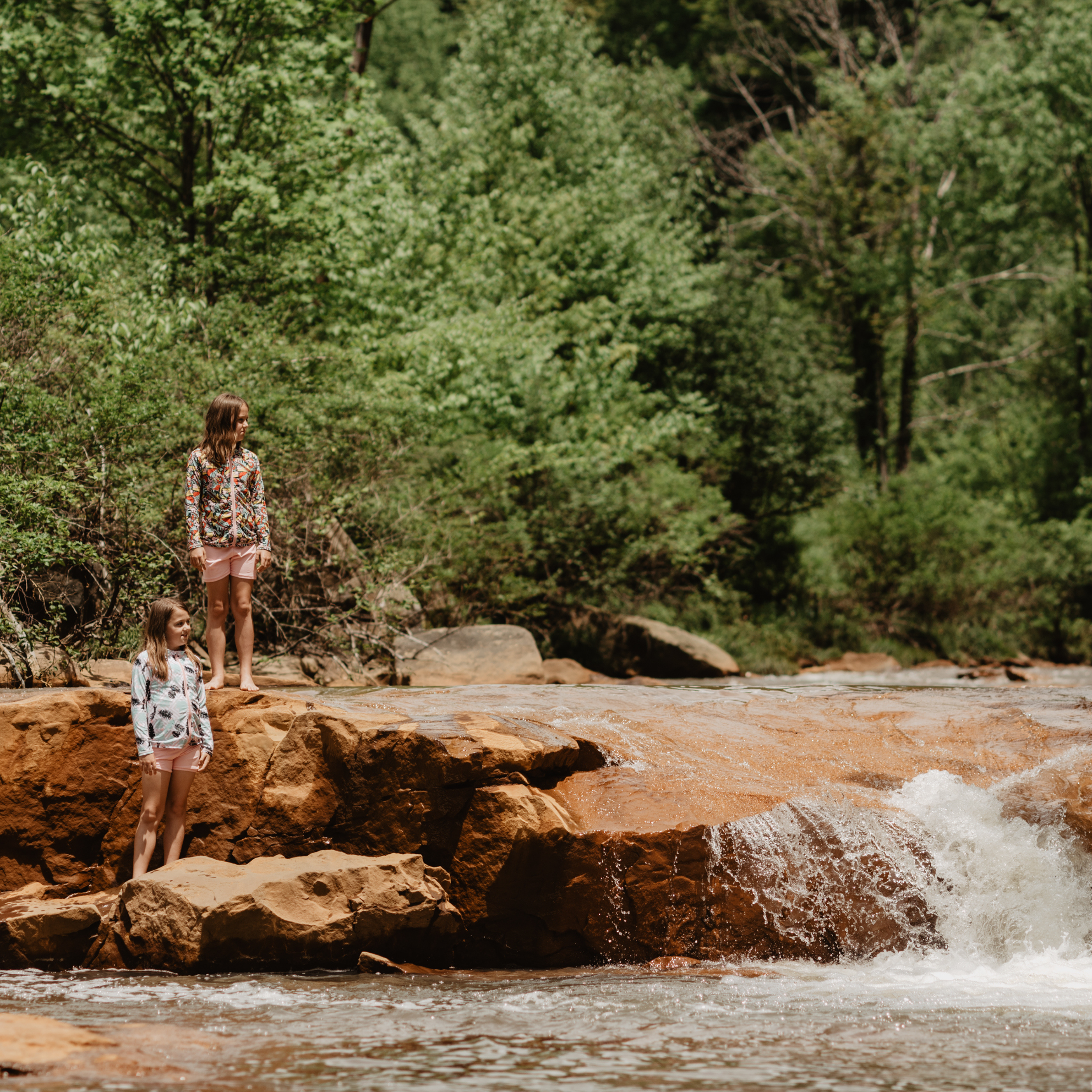 Girls Long Sleeve Rash Guard + Tankini Shorts Set (3 Piece) | "Palm Breeze"-SwimZip UPF 50+ Sun Protective Swimwear & UV Zipper Rash Guards-pos6