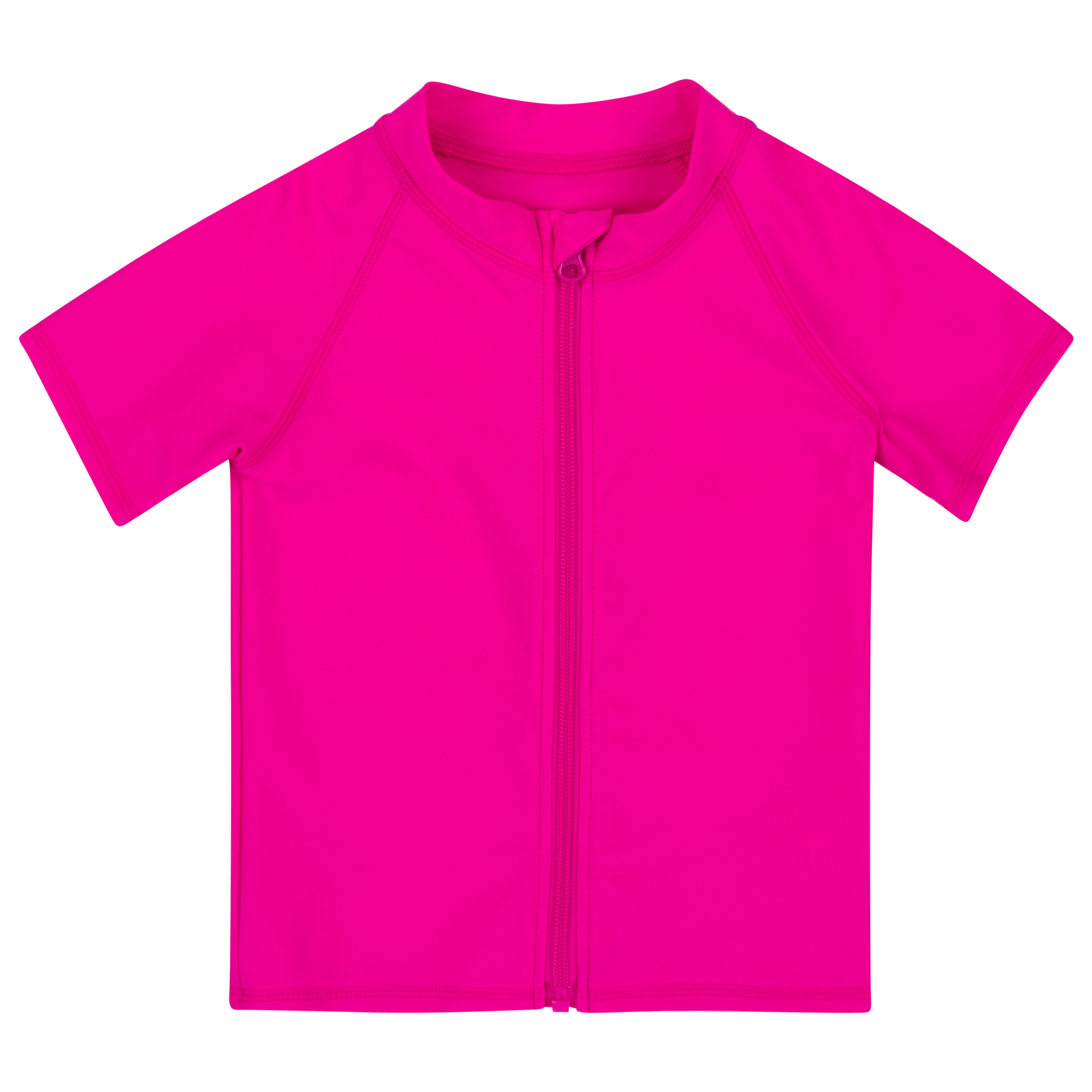 Kids Short Sleeve Zipper Rash Guard Swim Shirt | “Manic Magenta"-6-12 Month-Manic Magenta-SwimZip UPF 50+ Sun Protective Swimwear & UV Zipper Rash Guards-pos1
