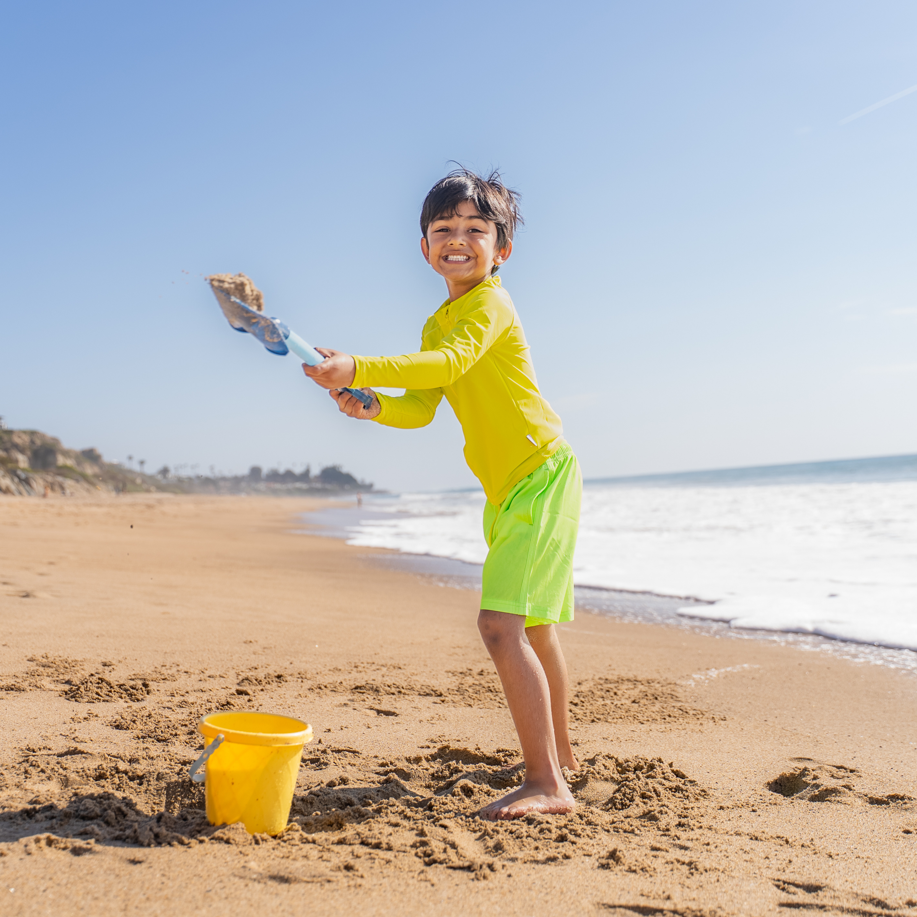 Kids UPF 50+ Long Sleeve Zipper Rash Guard Swim Shirt | "Sulphur Yellow"-SwimZip UPF 50+ Sun Protective Swimwear & UV Zipper Rash Guards-pos2