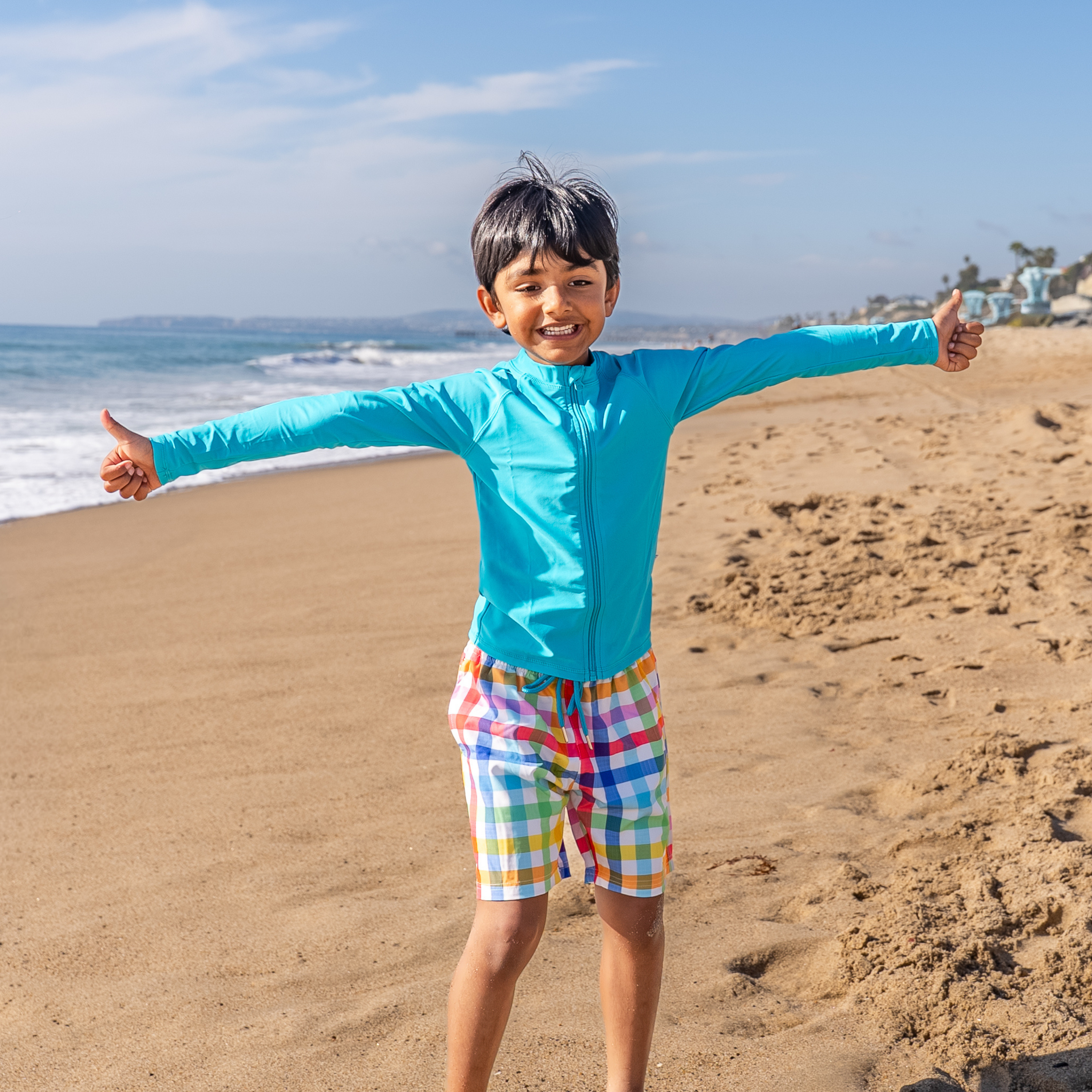 Kids UPF 50+ Long Sleeve Zipper Rash Guard Swim Shirt | "Scuba Blue"-SwimZip UPF 50+ Sun Protective Swimwear & UV Zipper Rash Guards-pos12