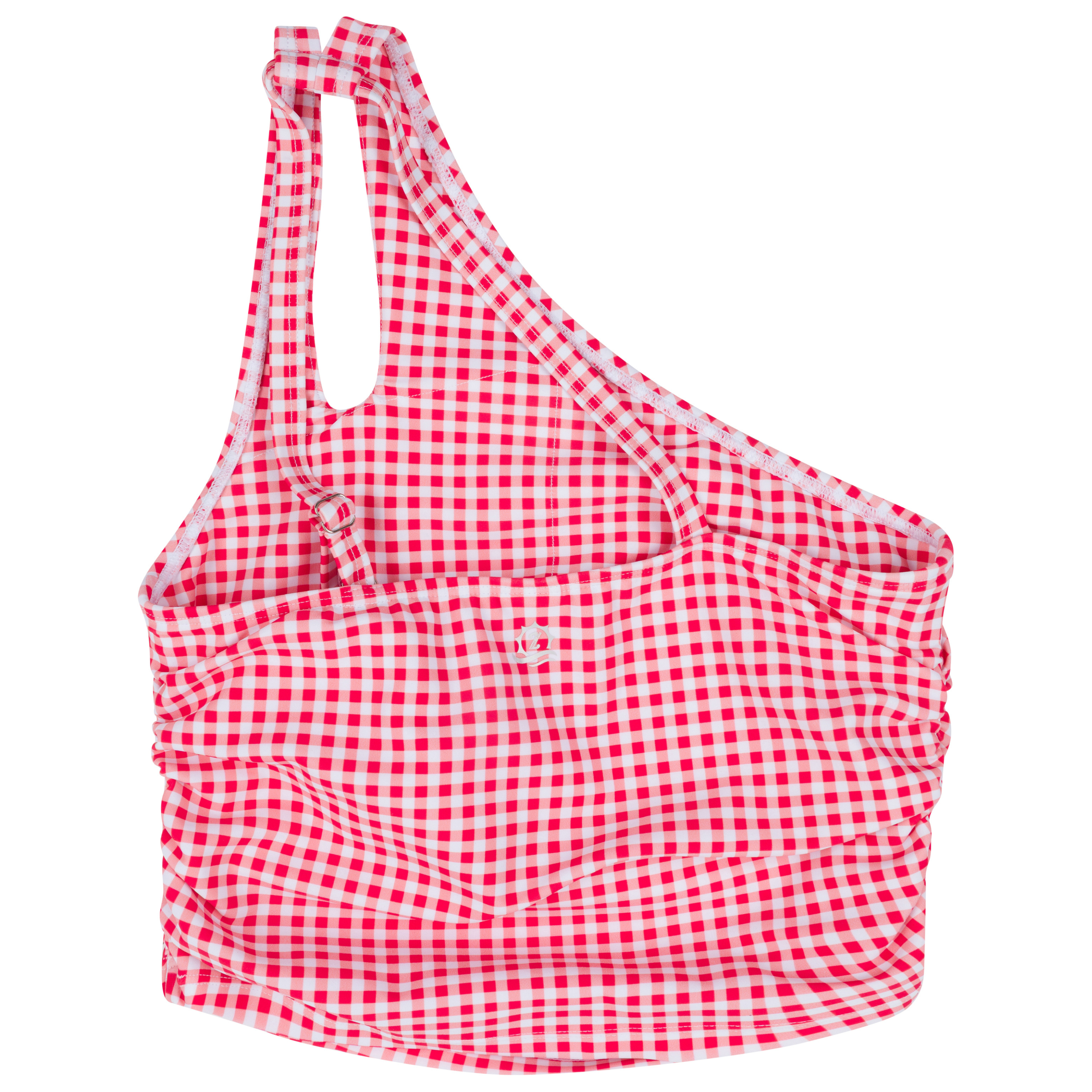 Women’s One Shoulder Crop Tankini Top | “Red Gingham"-SwimZip UPF 50+ Sun Protective Swimwear & UV Zipper Rash Guards-pos7