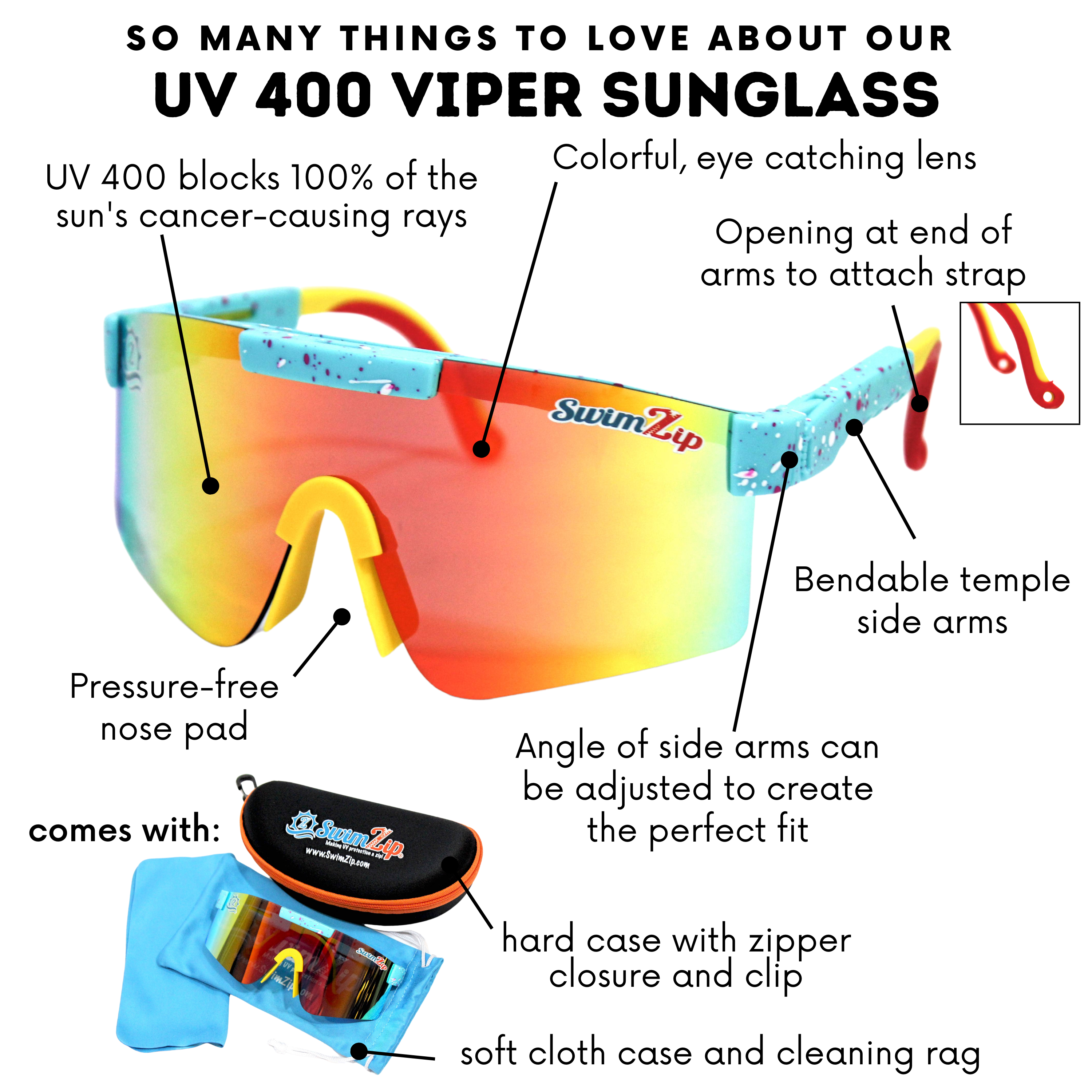 Viper Style UV Sunglasses | Blazing Bright-SwimZip UPF 50+ Sun Protective Swimwear & UV Zipper Rash Guards-pos5